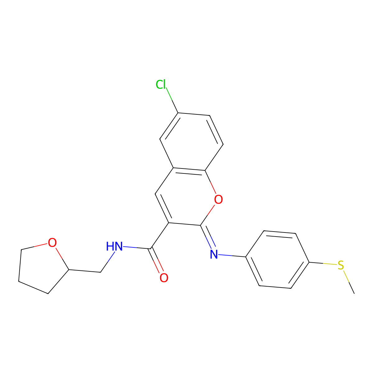 (2Z)-6-chloro-2-{[4-(methylsulfanyl)phenyl]imino}-N-(tetrahydrofuran-2-ylmethyl)-2H-chromene-3-carboxamide molecular structure, CAS 1327172-09-7