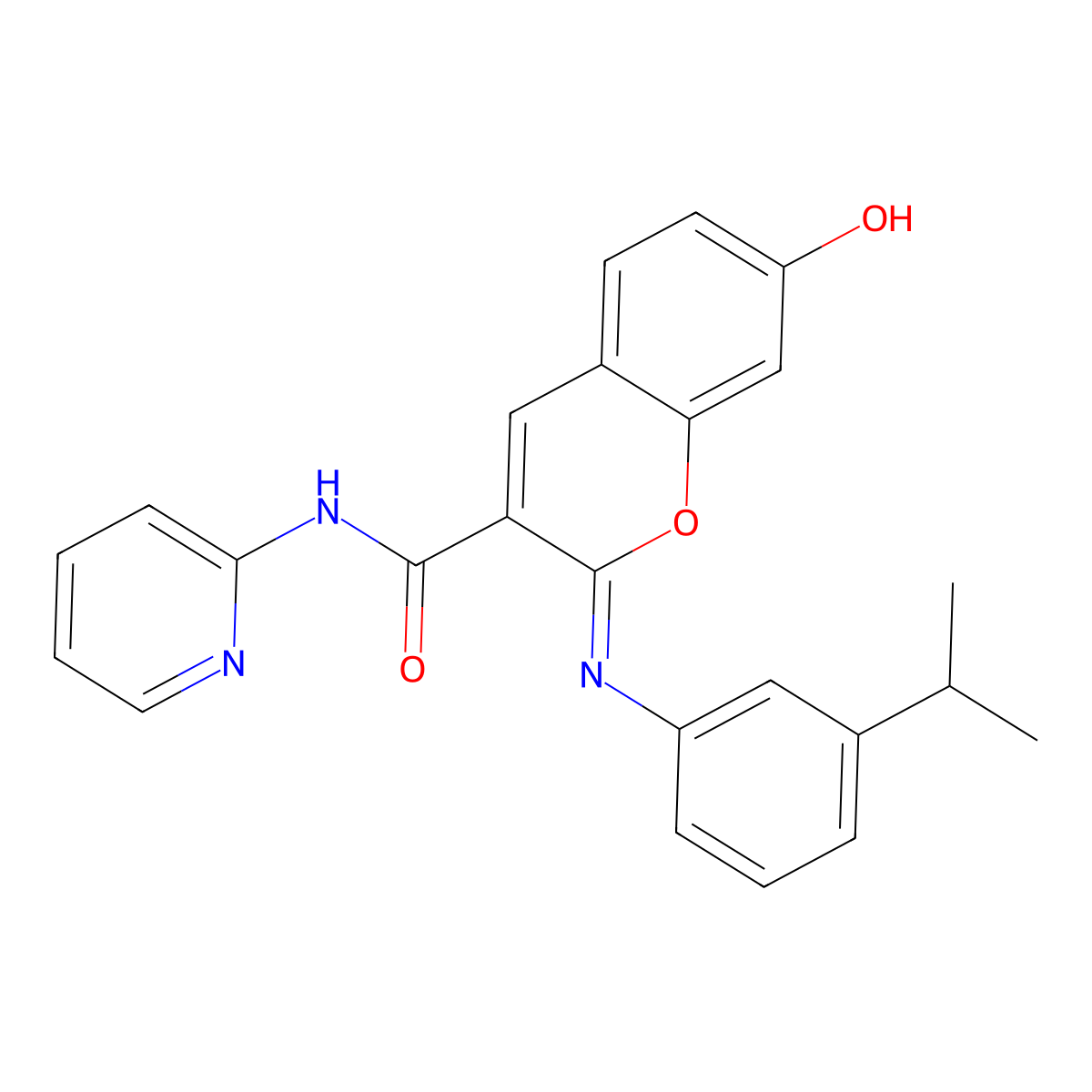 (2Z)-7-hydroxy-2-{[3-(propan-2-yl)phenyl]imino}-N-(pyridin-2-yl)-2H-chromene-3-carboxamide molecular structure, CAS 1327172-14-4
