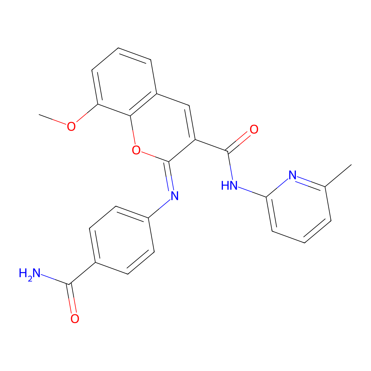 (2Z)-2-[(4-carbamoylphenyl)imino]-8-methoxy-N-(6-methylpyridin-2-yl)-2H-chromene-3-carboxamide molecular structure, CAS 1327172-60-0