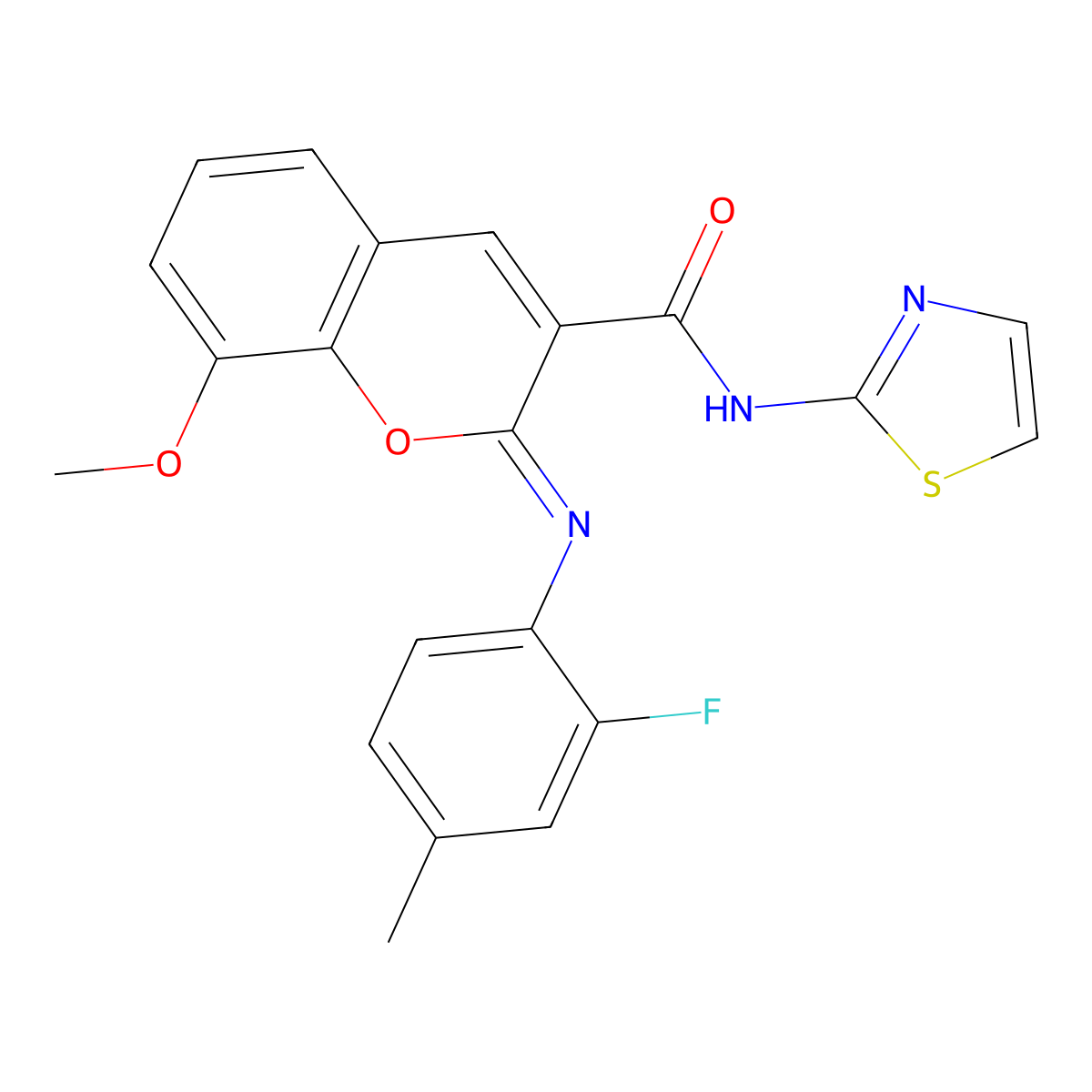 (2Z)-2-[(2-fluoro-4-methylphenyl)imino]-8-methoxy-N-(1,3-thiazol-2-yl)-2H-chromene-3-carboxamide molecular structure, CAS 1327172-63-3