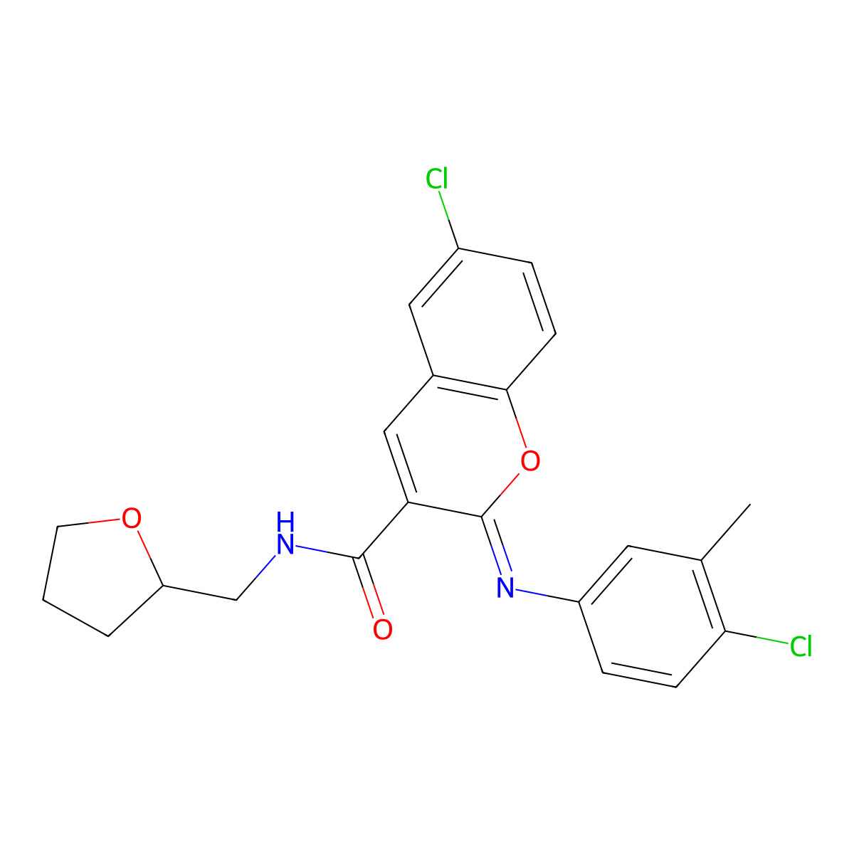 (2Z)-6-chloro-2-[(4-chloro-3-methylphenyl)imino]-N-(tetrahydrofuran-2-ylmethyl)-2H-chromene-3-carboxamide molecular structure, CAS 1327172-72-4