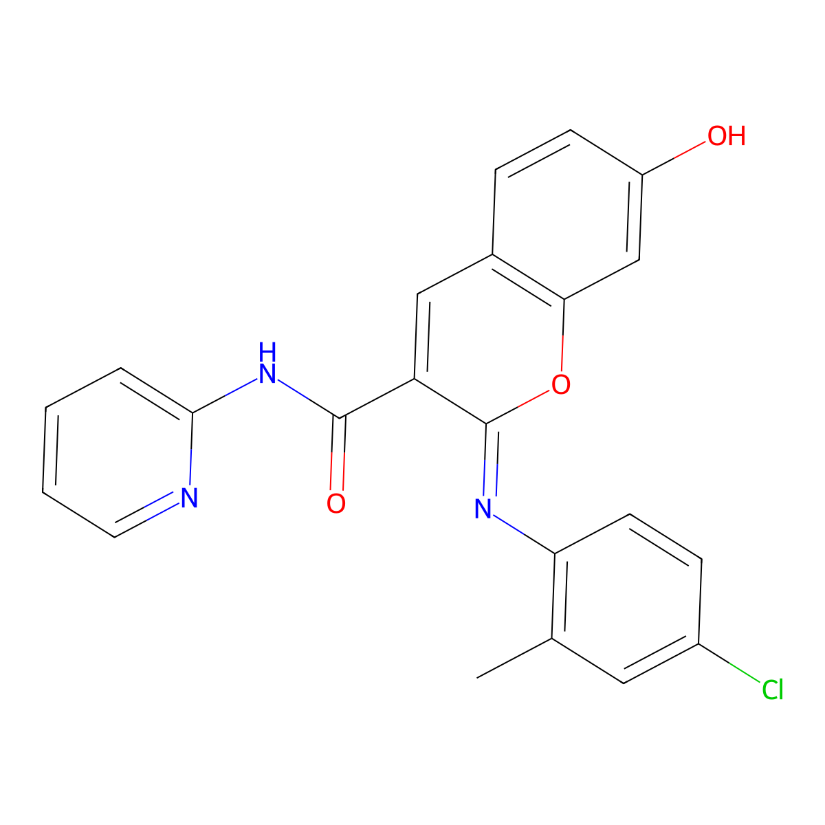 (2Z)-2-[(4-chloro-2-methylphenyl)imino]-7-hydroxy-N-(pyridin-2-yl)-2H-chromene-3-carboxamide molecular structure, CAS 1327172-76-8