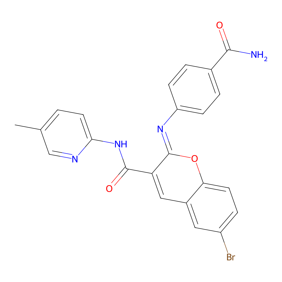 (2Z)-6-bromo-2-[(4-carbamoylphenyl)imino]-N-(5-methylpyridin-2-yl)-2H-chromene-3-carboxamide molecular structure, CAS 1327172-86-0