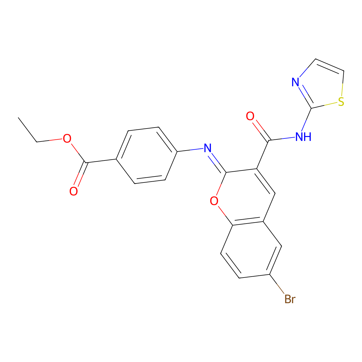 ethyl 4-{[(2Z)-6-bromo-3-(1,3-thiazol-2-ylcarbamoyl)-2H-chromen-2-ylidene]amino}benzoate molecular structure, CAS 1327172-94-0