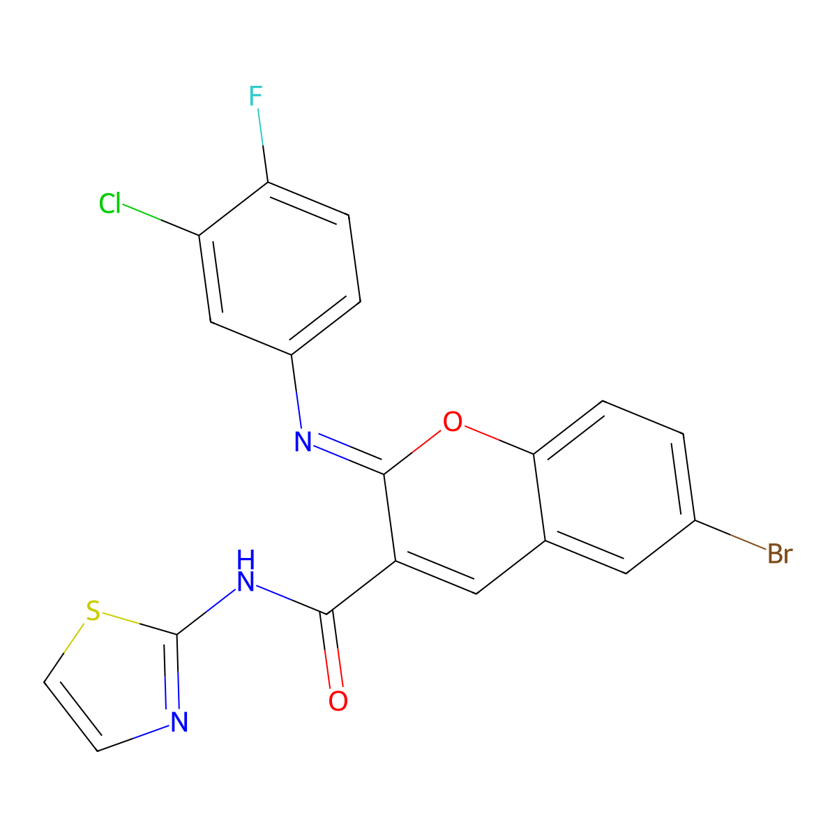 (2Z)-6-bromo-2-[(3-chloro-4-fluorophenyl)imino]-N-(1,3-thiazol-2-yl)-2H-chromene-3-carboxamide molecular structure, CAS 1327172-95-1