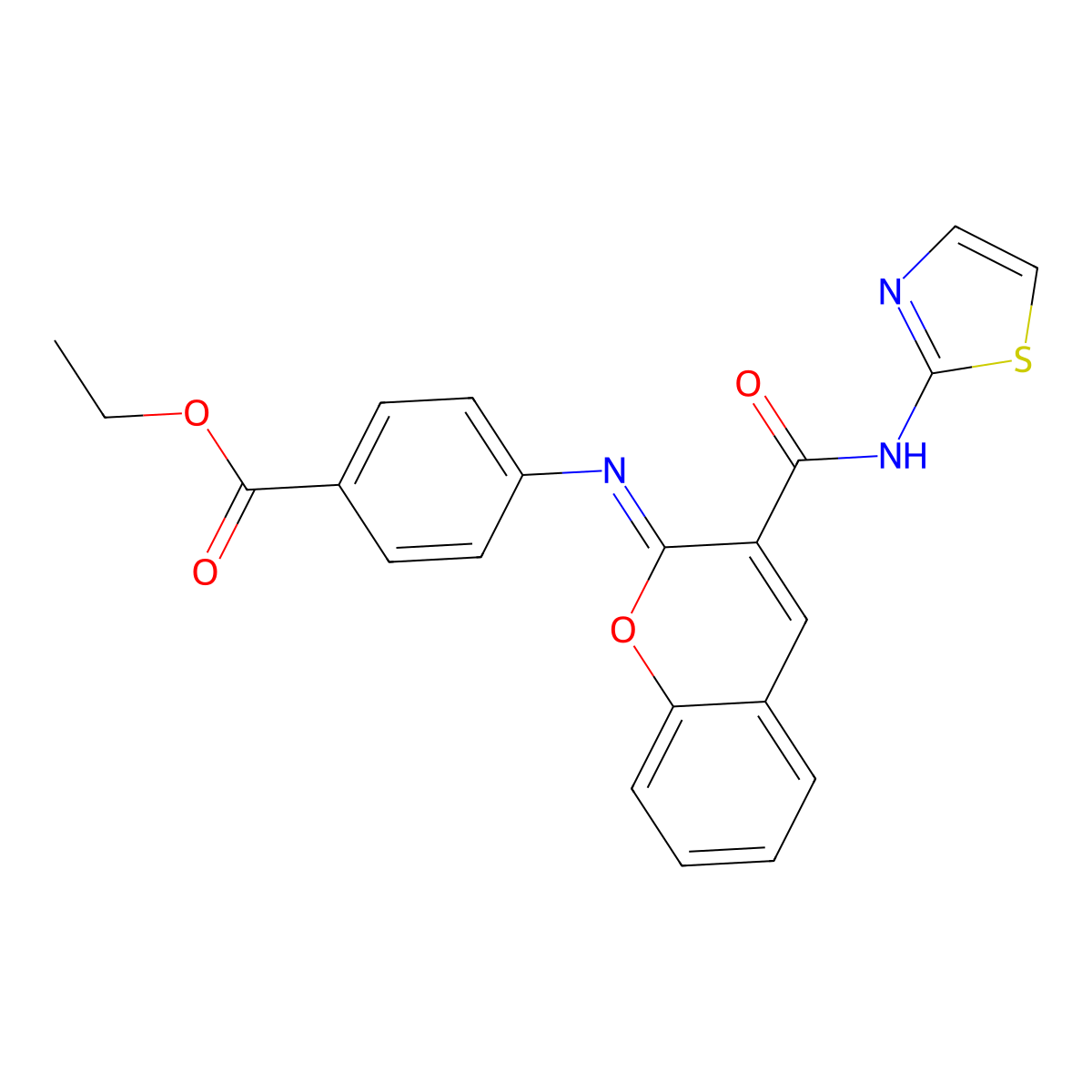 ethyl 4-{[(2Z)-3-(1,3-thiazol-2-ylcarbamoyl)-2H-chromen-2-ylidene]amino}benzoate molecular structure, CAS 1327173-00-1