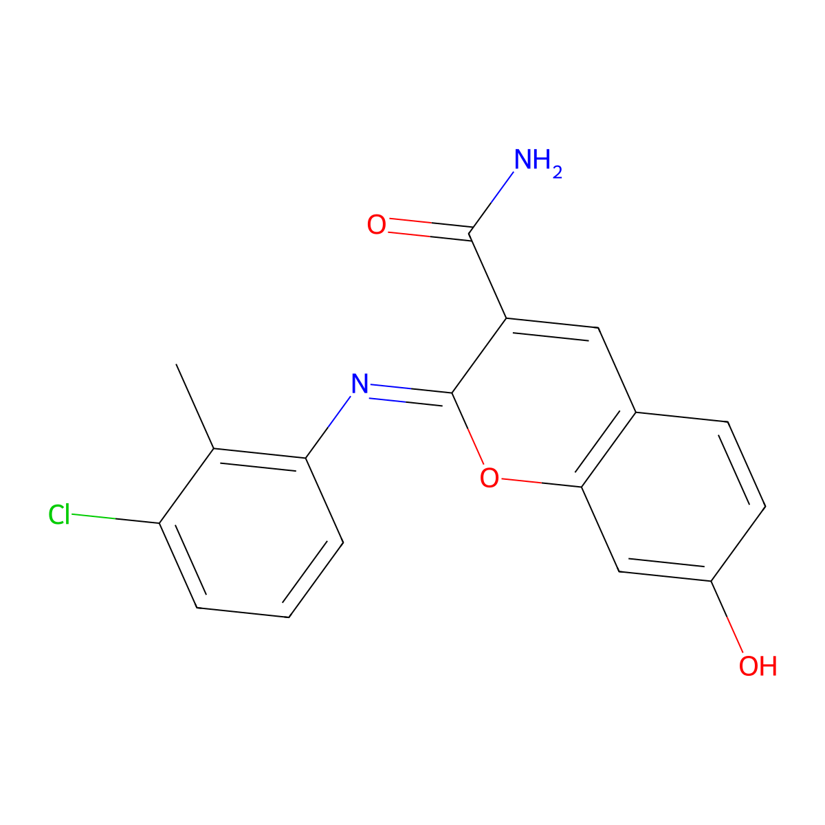 (2Z)-2-[(3-chloro-2-methylphenyl)imino]-7-hydroxy-2H-chromene-3-carboxamide molecular structure, CAS 1327173-37-4