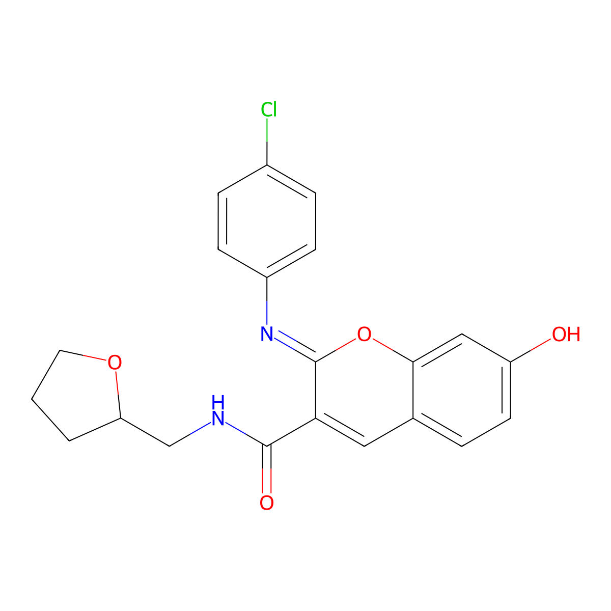 (2Z)-2-[(4-chlorophenyl)imino]-7-hydroxy-N-(tetrahydrofuran-2-ylmethyl)-2H-chromene-3-carboxamide molecular structure, CAS 1327173-38-5