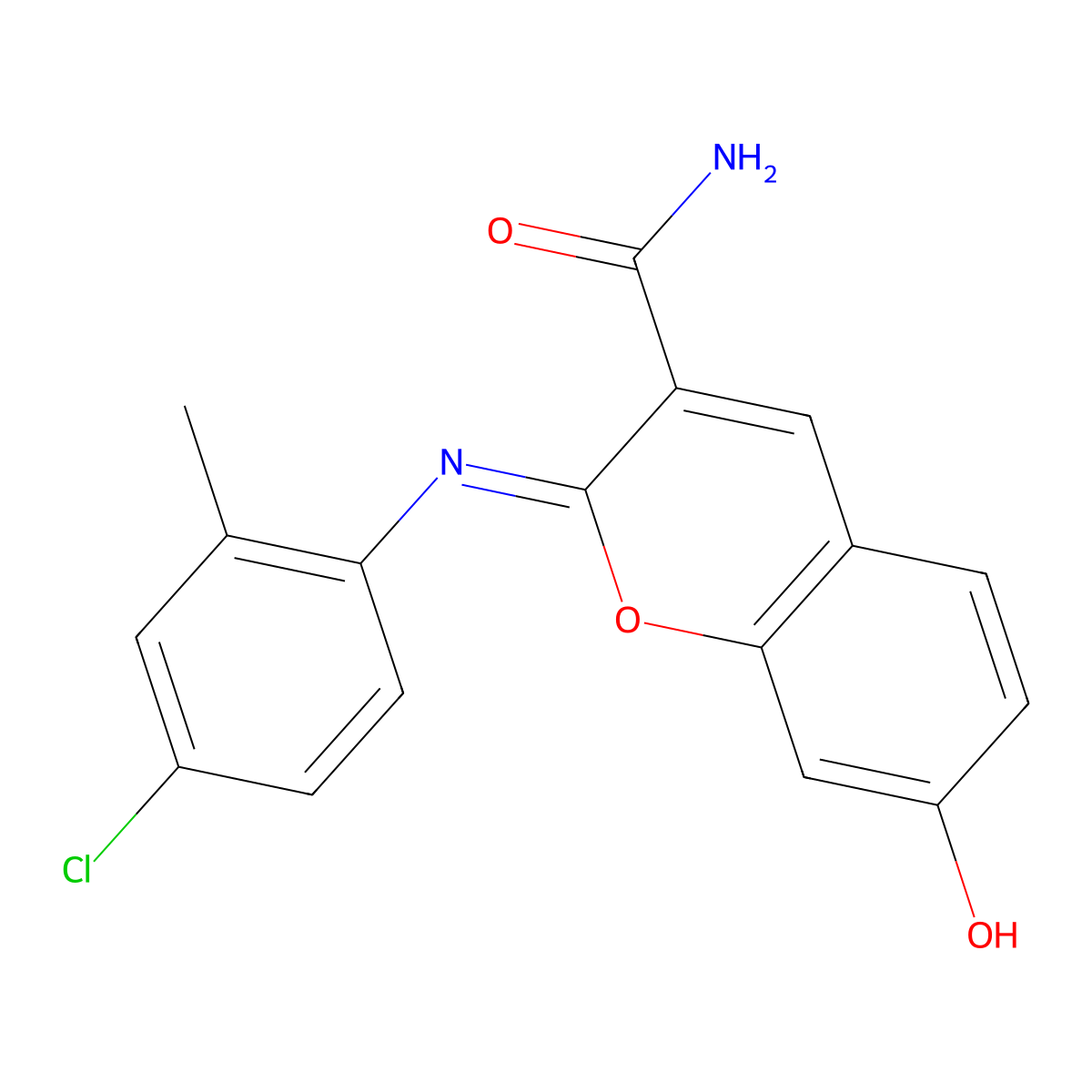 (2Z)-2-[(4-chloro-2-methylphenyl)imino]-7-hydroxy-2H-chromene-3-carboxamide molecular structure, CAS 1327174-10-6