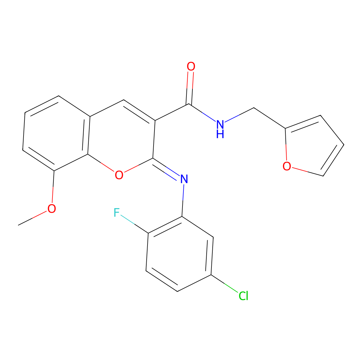 (2Z)-2-[(5-chloro-2-fluorophenyl)imino]-N-(furan-2-ylmethyl)-8-methoxy-2H-chromene-3-carboxamide molecular structure, CAS 1327174-19-5