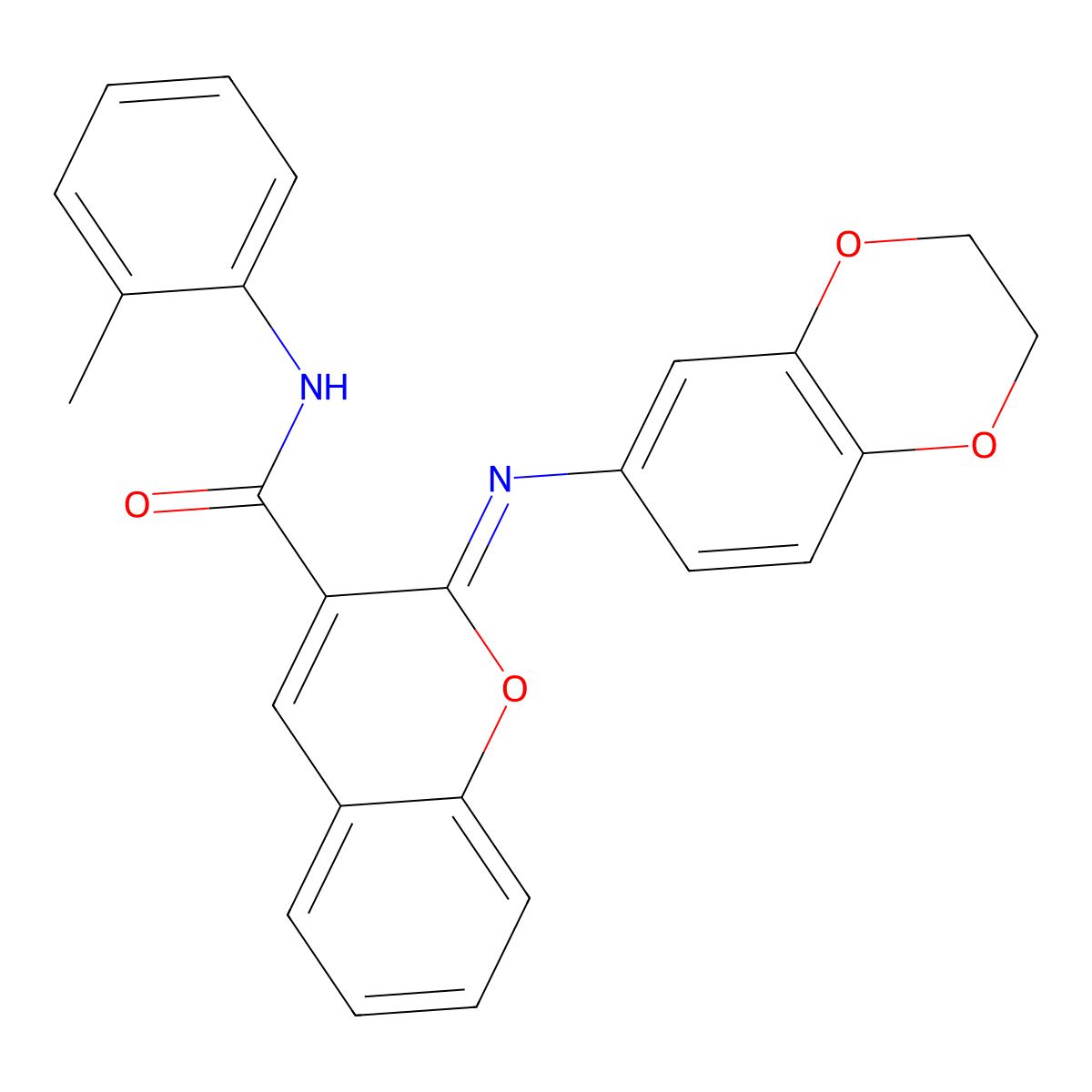 (2Z)-2-(2,3-dihydro-1,4-benzodioxin-6-ylimino)-N-(2-methylphenyl)-2H-chromene-3-carboxamide molecular structure, CAS 1327174-35-5