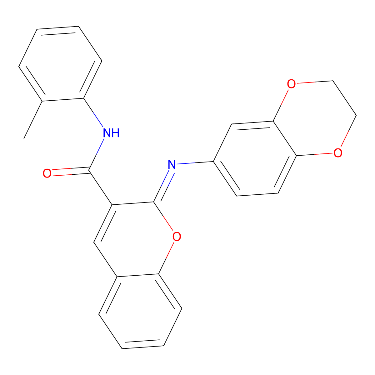 (2Z)-2-(2,3-dihydro-1,4-benzodioxin-6-ylimino)-N-(2-methylphenyl)-2H-chromene-3-carboxamide molecular structure, CAS 1327174-35-5