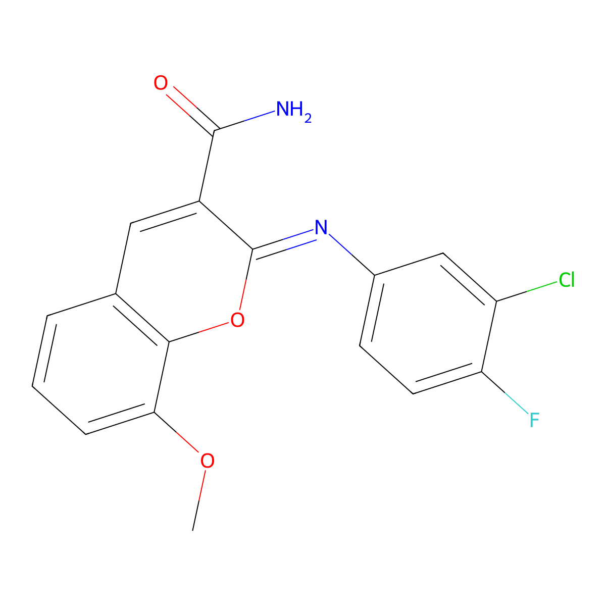(2Z)-2-[(3-chloro-4-fluorophenyl)imino]-8-methoxy-2H-chromene-3-carboxamide molecular structure, CAS 1327174-55-9
