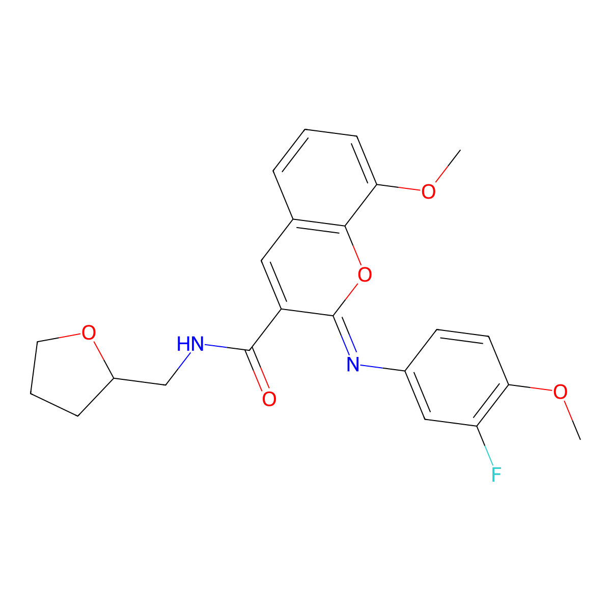 (2Z)-2-[(3-fluoro-4-methoxyphenyl)imino]-8-methoxy-N-(tetrahydrofuran-2-ylmethyl)-2H-chromene-3-carboxamide molecular structure, CAS 1327174-96-8
