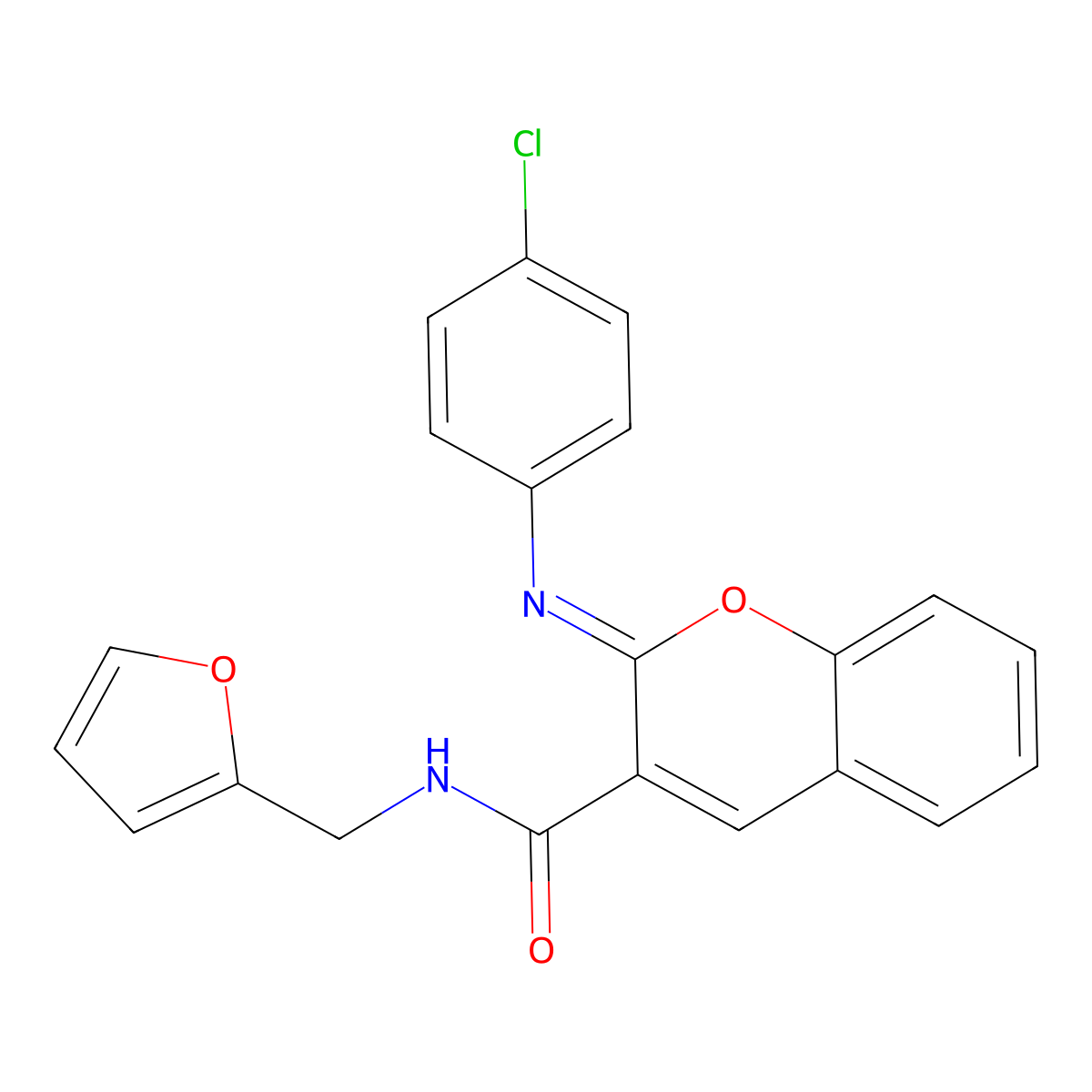 (2Z)-2-[(4-chlorophenyl)imino]-N-(furan-2-ylmethyl)-2H-chromene-3-carboxamide molecular structure, CAS 1327175-30-3
