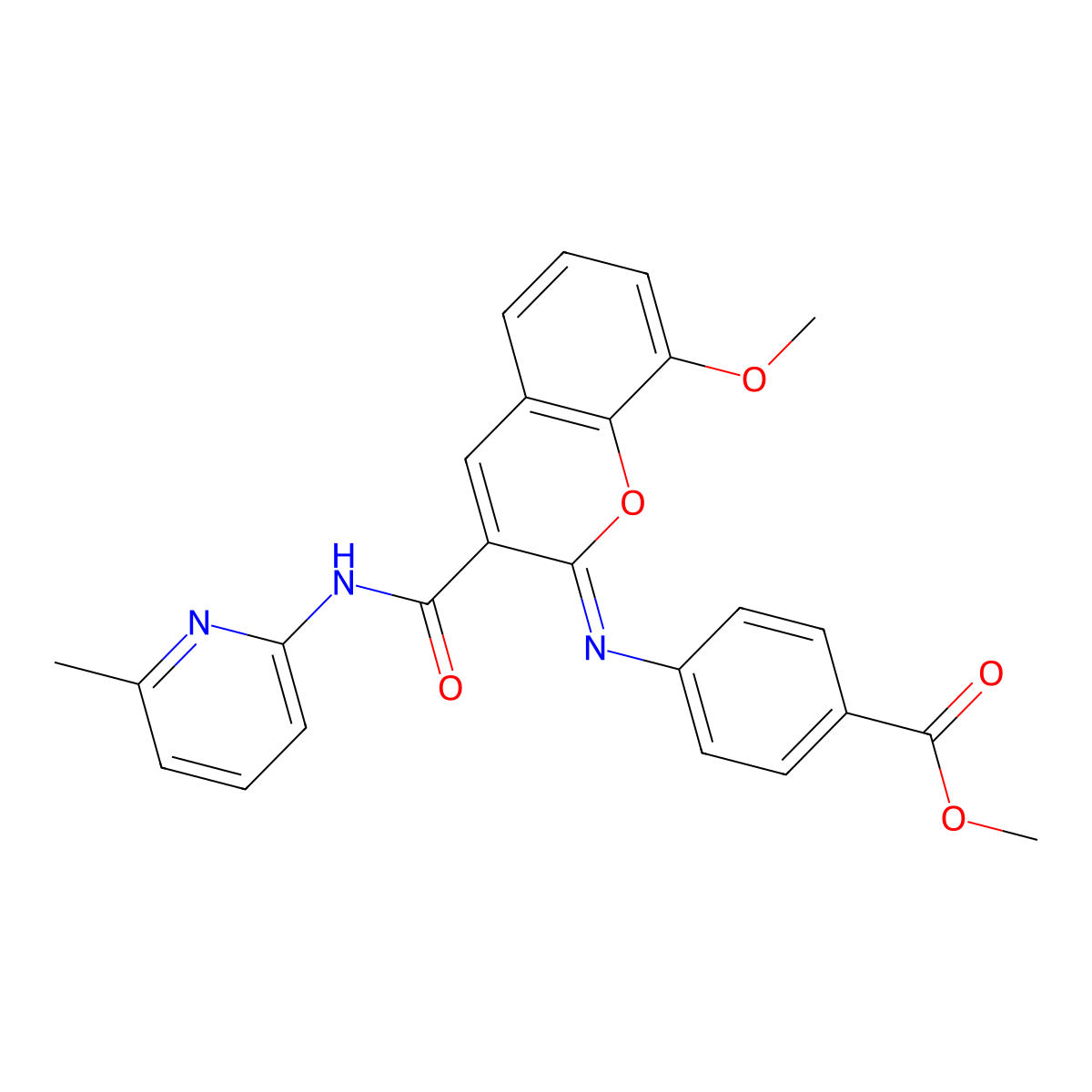 methyl 4-{[(2Z)-8-methoxy-3-[(6-methylpyridin-2-yl)carbamoyl]-2H-chromen-2-ylidene]amino}benzoate molecular structure, CAS 1327175-40-5