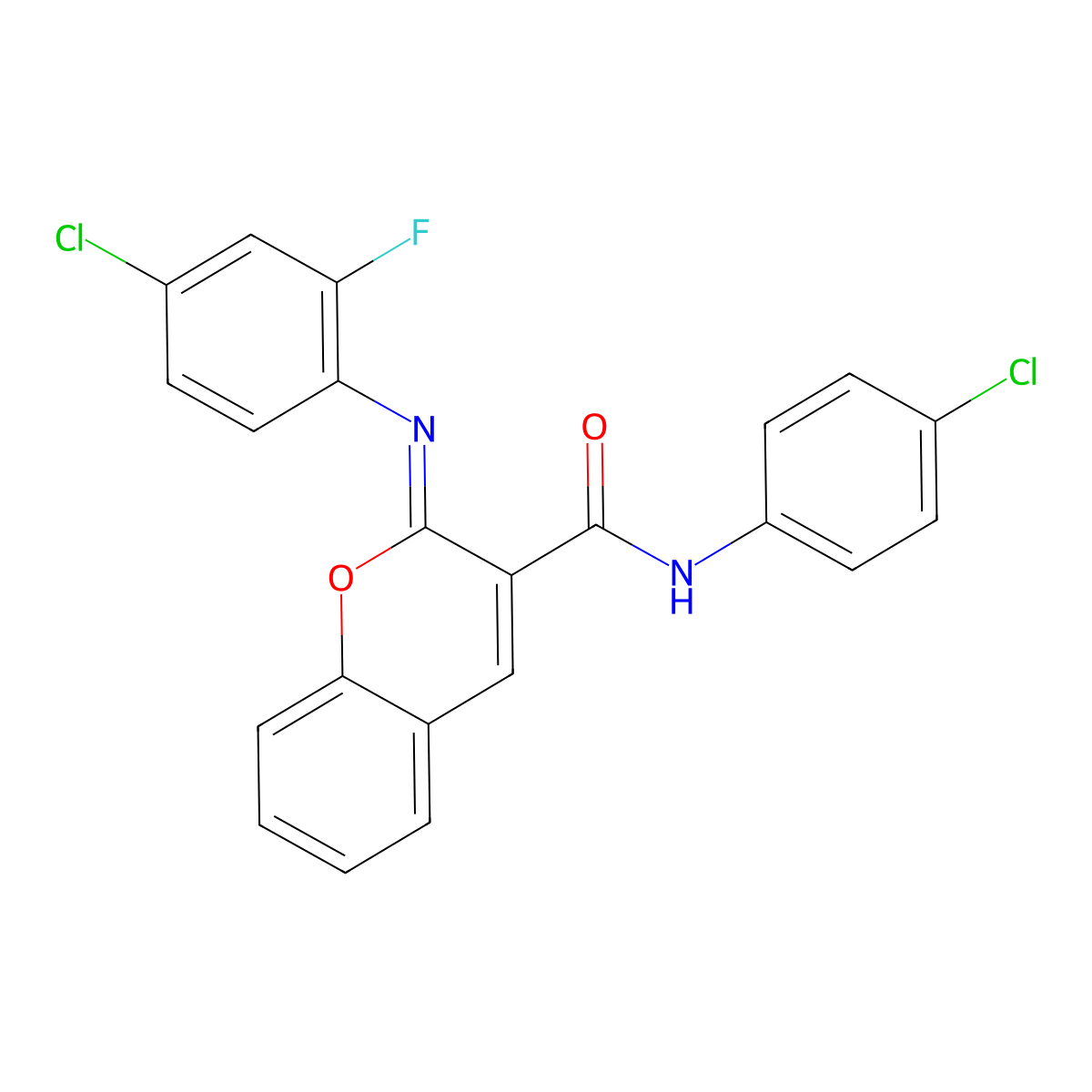 (2Z)-2-[(4-chloro-2-fluorophenyl)imino]-N-(4-chlorophenyl)-2H-chromene-3-carboxamide molecular structure, CAS 1327175-44-9