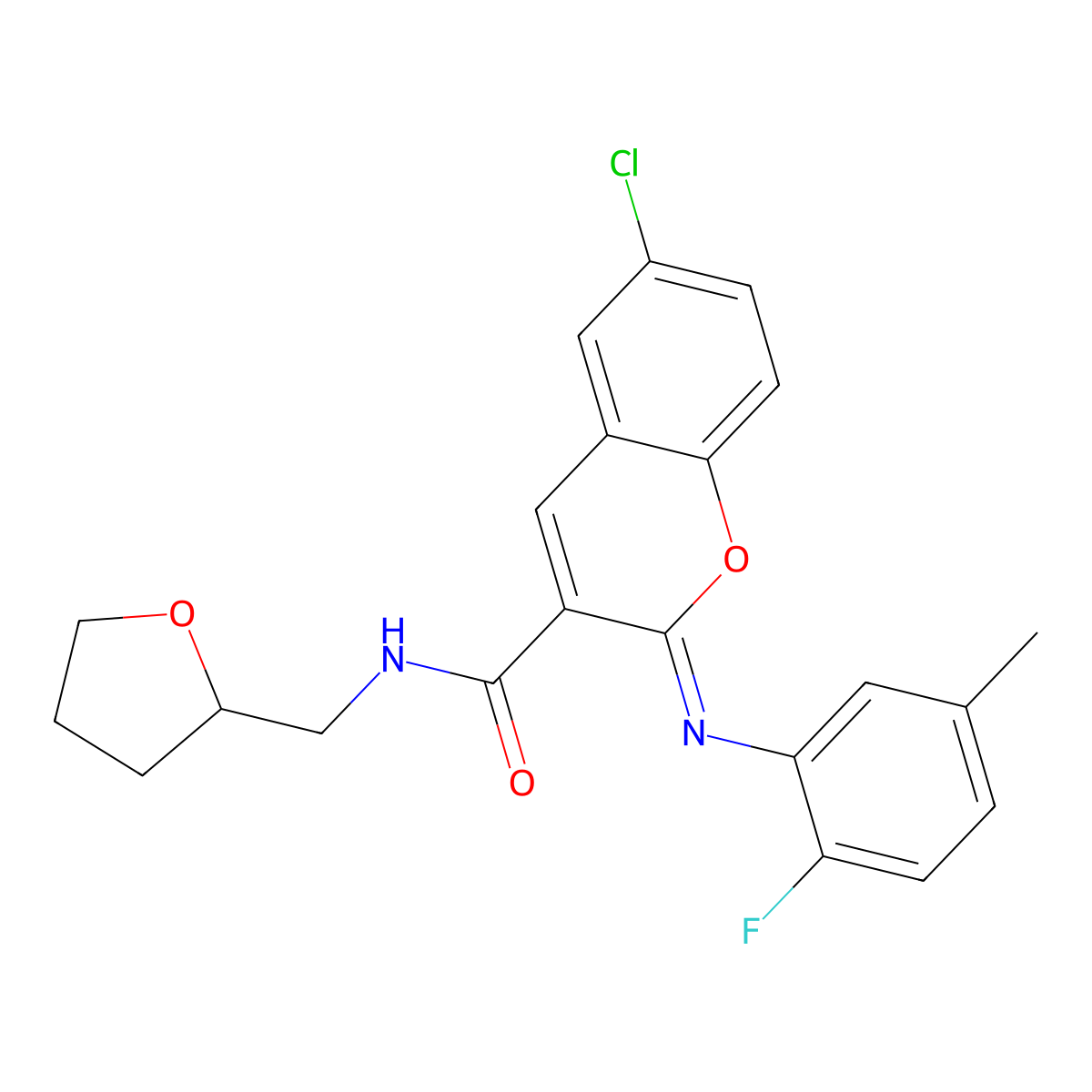 (2Z)-6-chloro-2-[(2-fluoro-5-methylphenyl)imino]-N-[(oxolan-2-yl)methyl]-2H-chromene-3-carboxamide molecular structure, CAS 1327175-49-4