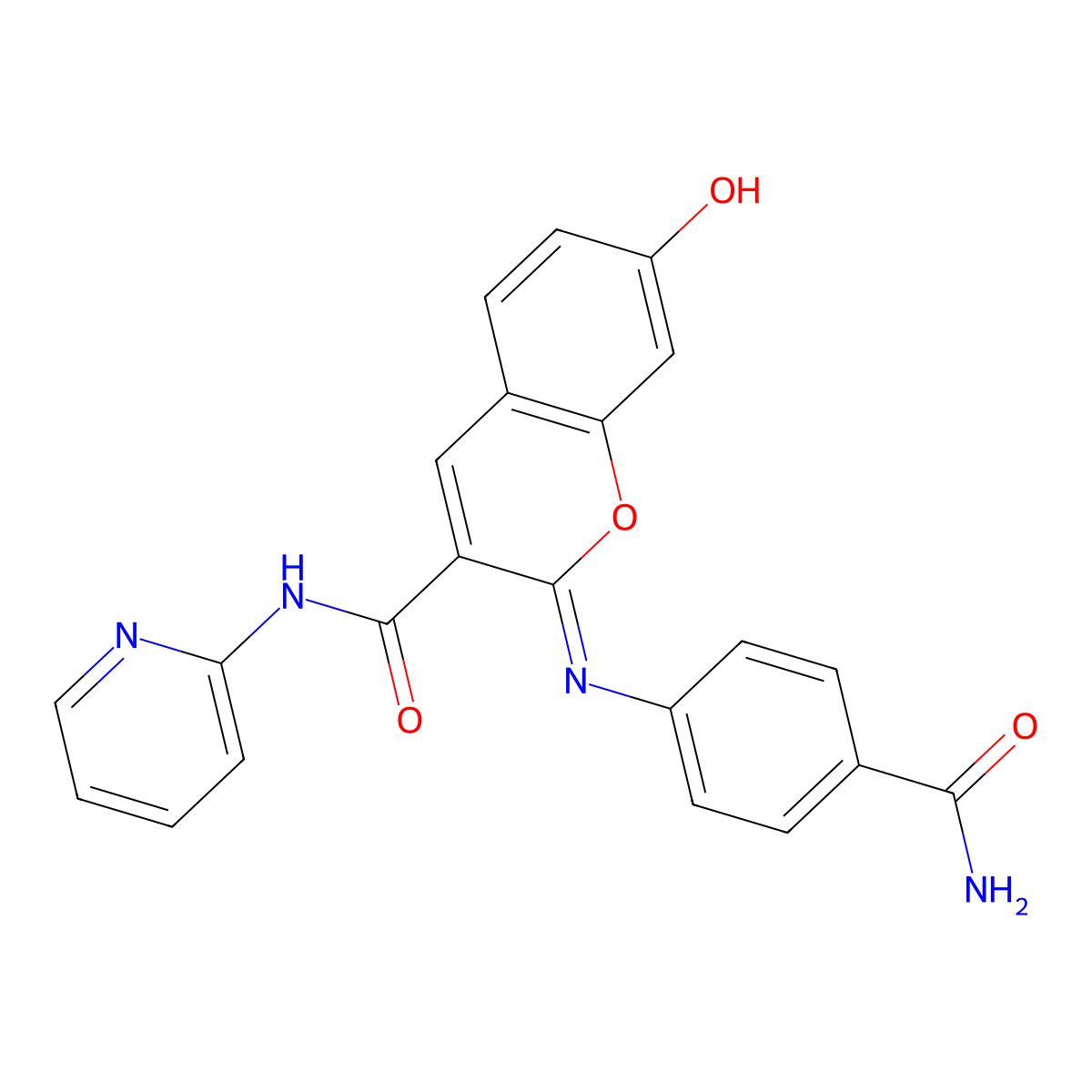 (2Z)-2-[(4-carbamoylphenyl)imino]-7-hydroxy-N-(pyridin-2-yl)-2H-chromene-3-carboxamide molecular structure, CAS 1327175-51-8