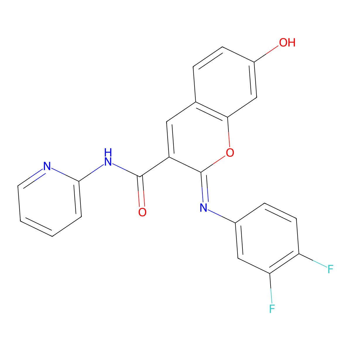 (2Z)-2-[(3,4-difluorophenyl)imino]-7-hydroxy-N-(pyridin-2-yl)-2H-chromene-3-carboxamide molecular structure, CAS 1327175-54-1