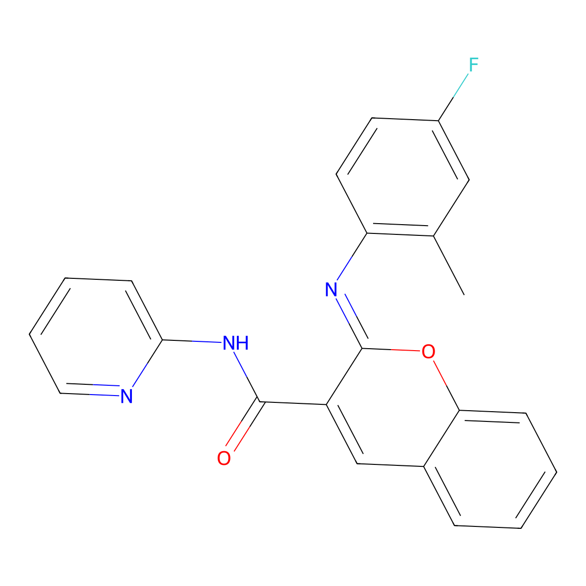(2Z)-2-[(4-fluoro-2-methylphenyl)imino]-N-(pyridin-2-yl)-2H-chromene-3-carboxamide molecular structure, CAS 1327175-55-2