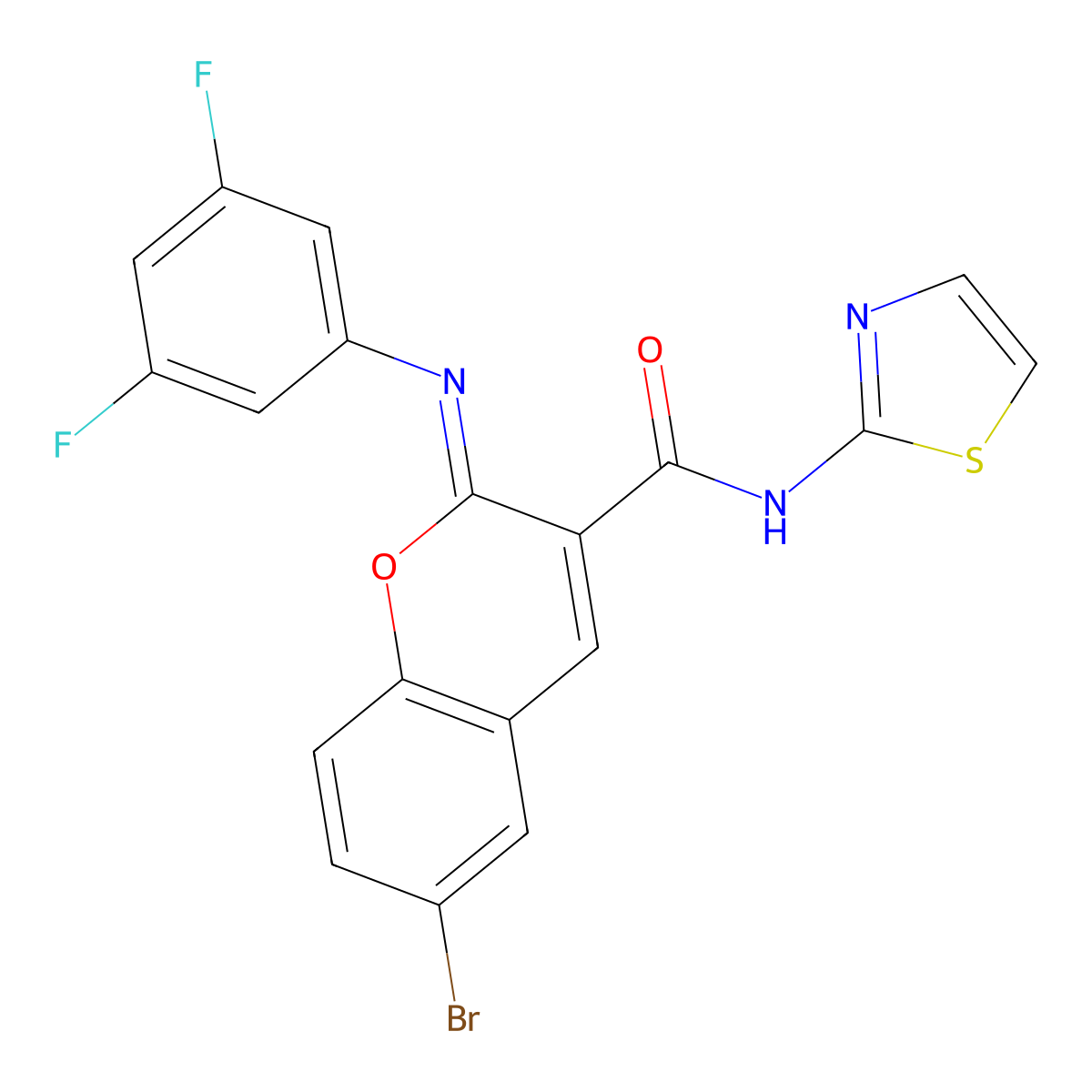 (2Z)-6-bromo-2-[(3,5-difluorophenyl)imino]-N-(1,3-thiazol-2-yl)-2H-chromene-3-carboxamide molecular structure, CAS 1327175-60-9