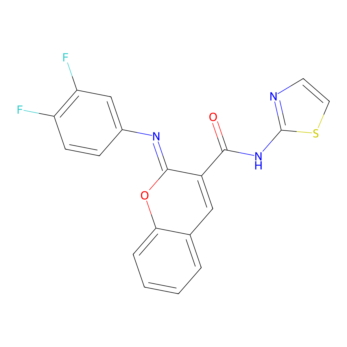 (2Z)-2-[(3,4-difluorophenyl)imino]-N-(1,3-thiazol-2-yl)-2H-chromene-3-carboxamide molecular structure, CAS 1327175-73-4