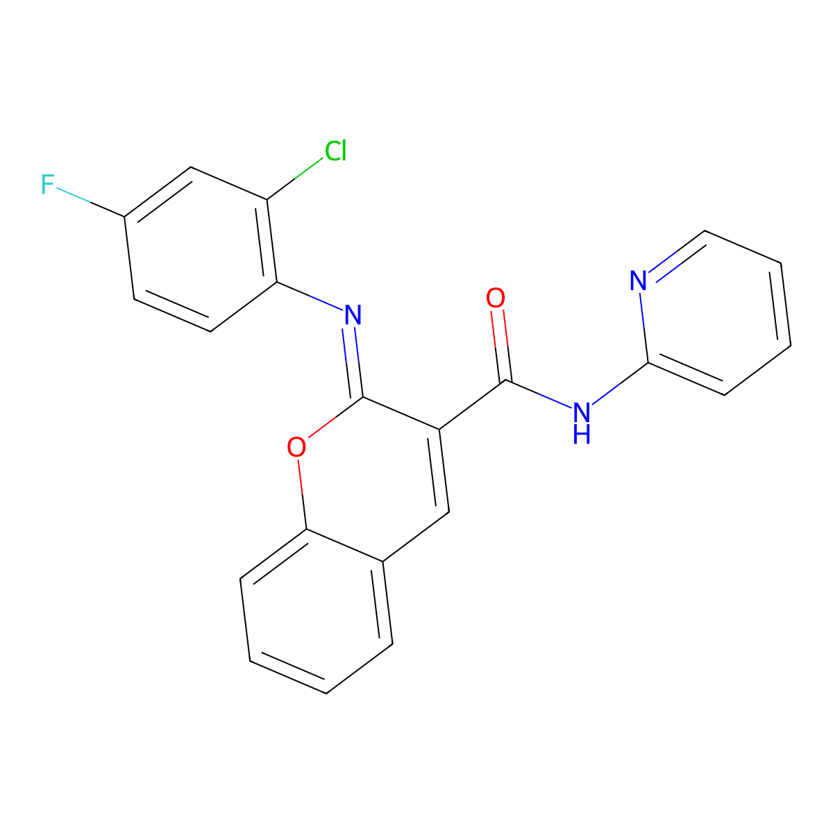 (2Z)-2-[(2-chloro-4-fluorophenyl)imino]-N-(pyridin-2-yl)-2H-chromene-3-carboxamide molecular structure, CAS 1327175-76-7