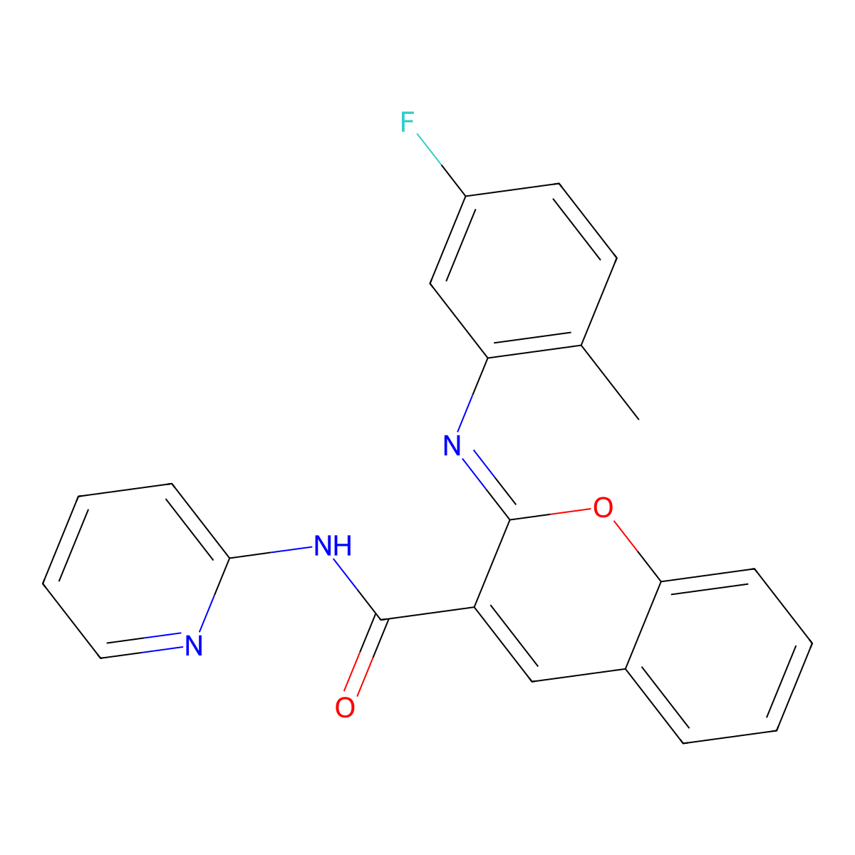 (2Z)-2-[(5-fluoro-2-methylphenyl)imino]-N-(pyridin-2-yl)-2H-chromene-3-carboxamide molecular structure, CAS 1327175-78-9
