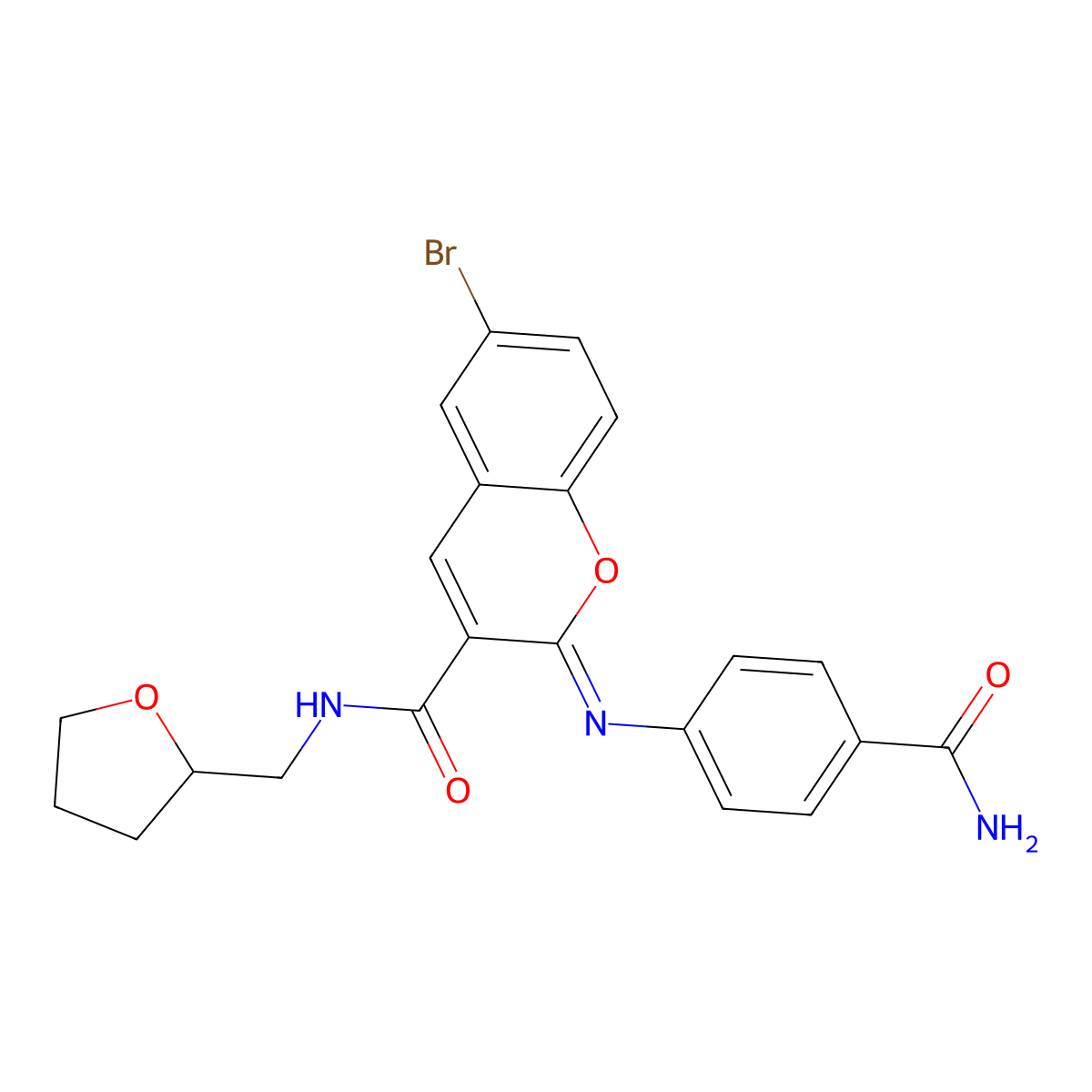 (2Z)-6-bromo-2-[(4-carbamoylphenyl)imino]-N-(tetrahydrofuran-2-ylmethyl)-2H-chromene-3-carboxamide molecular structure, CAS 1327175-90-5