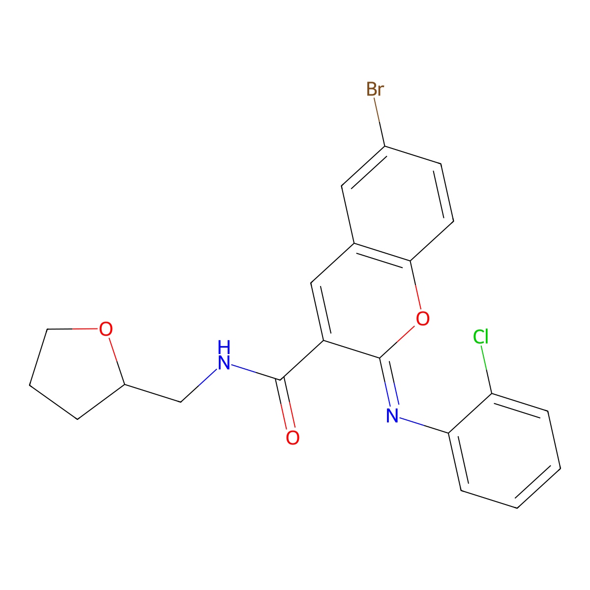 (2Z)-6-bromo-2-[(2-chlorophenyl)imino]-N-(tetrahydrofuran-2-ylmethyl)-2H-chromene-3-carboxamide molecular structure, CAS 1327175-91-6