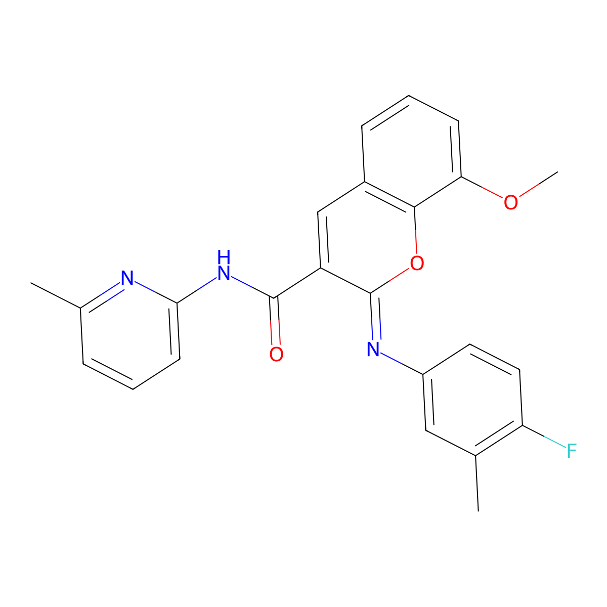 (2Z)-2-[(4-fluoro-3-methylphenyl)imino]-8-methoxy-N-(6-methylpyridin-2-yl)-2H-chromene-3-carboxamide molecular structure, CAS 1327176-04-4