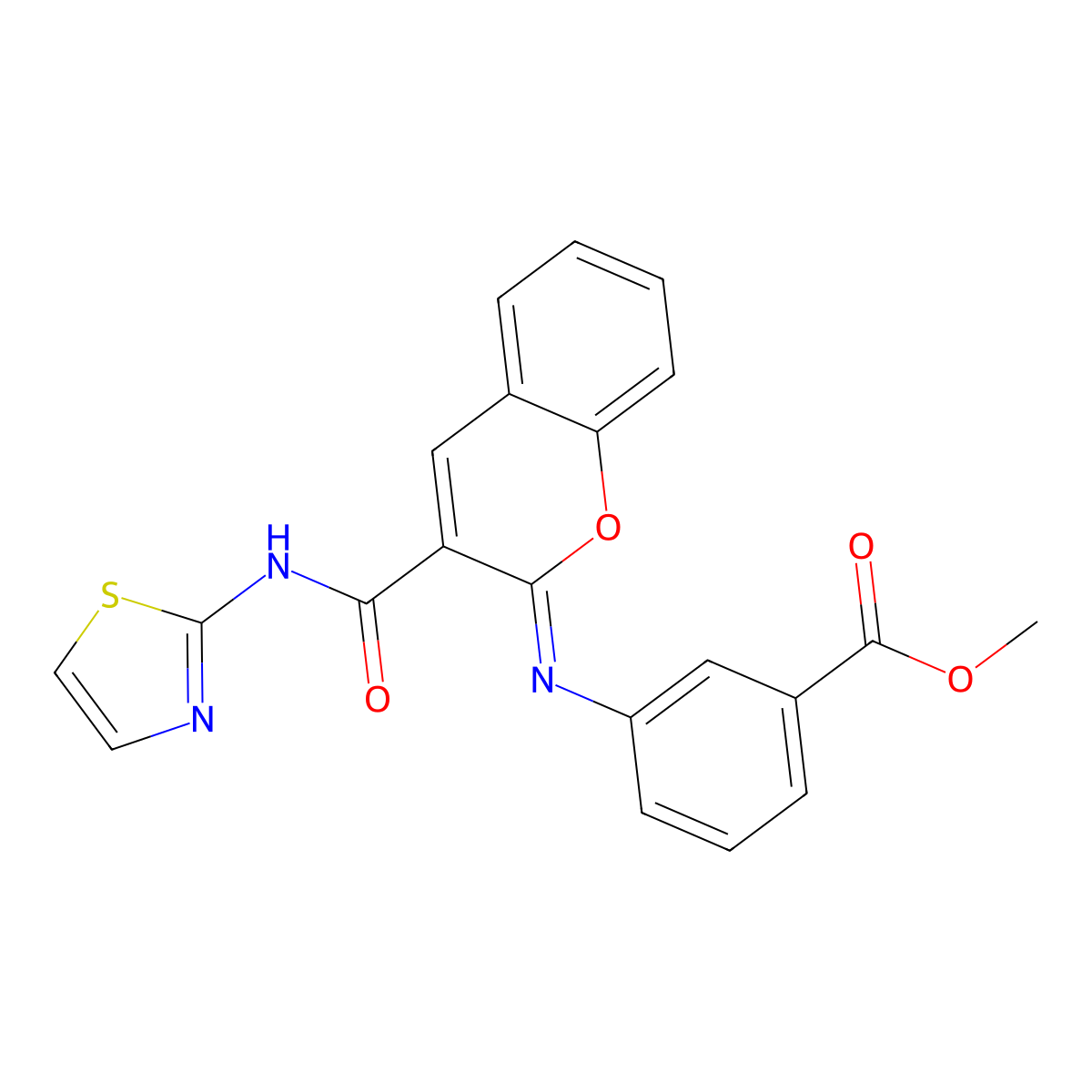 methyl 3-{[(2Z)-3-(1,3-thiazol-2-ylcarbamoyl)-2H-chromen-2-ylidene]amino}benzoate molecular structure, CAS 1327176-05-5