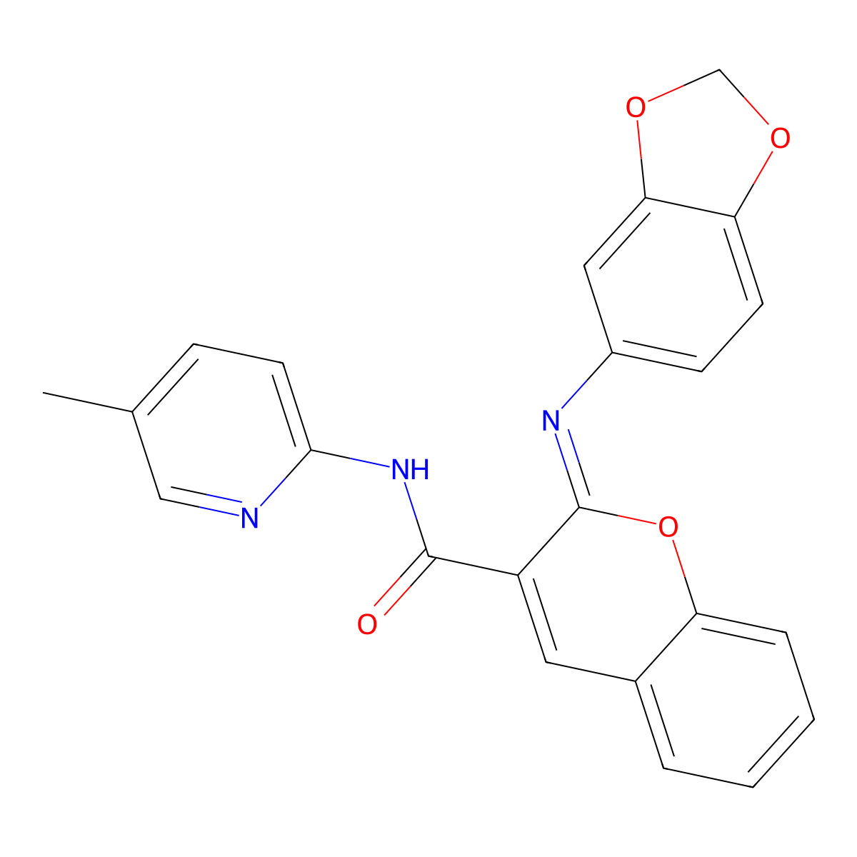 (2Z)-2-(1,3-benzodioxol-5-ylimino)-N-(5-methylpyridin-2-yl)-2H-chromene-3-carboxamide molecular structure, CAS 1327176-10-2