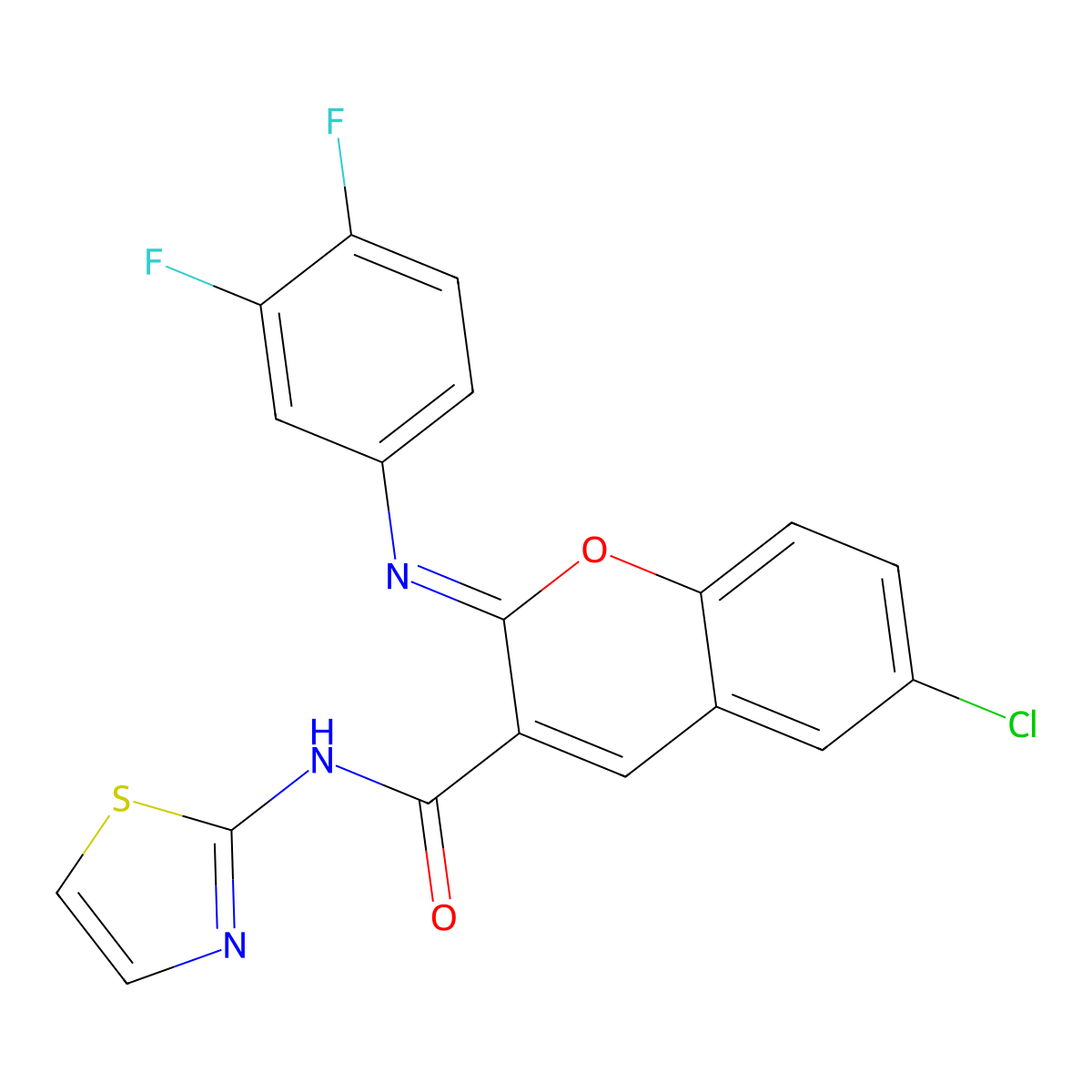 (2Z)-6-chloro-2-[(3,4-difluorophenyl)imino]-N-(1,3-thiazol-2-yl)-2H-chromene-3-carboxamide molecular structure, CAS 1327176-21-5