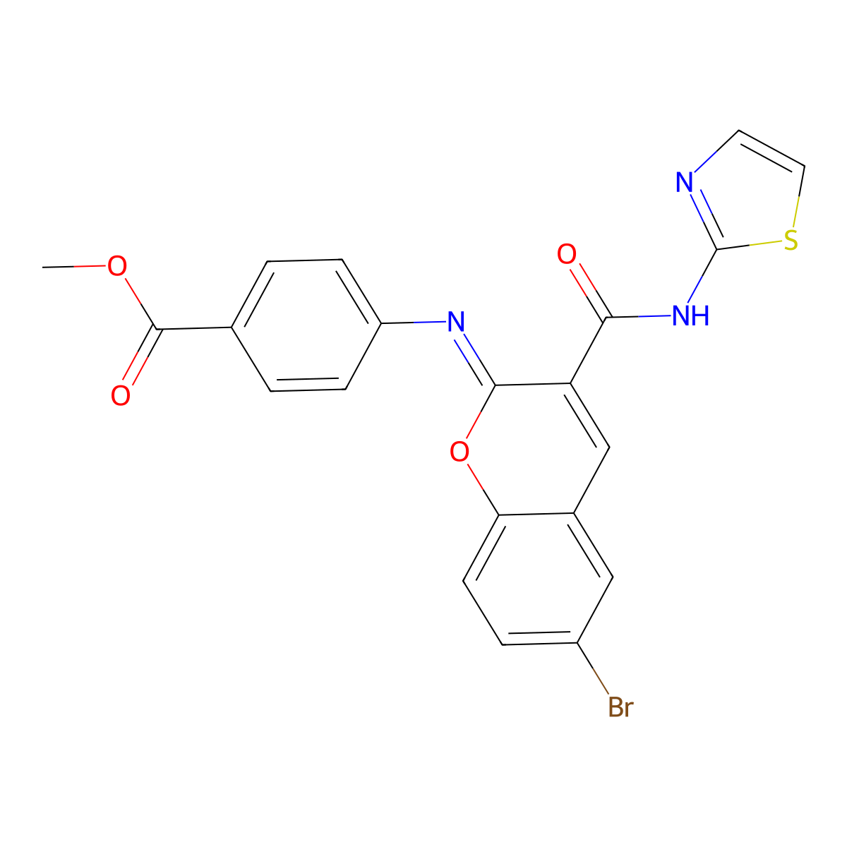 methyl 4-{[(2Z)-6-bromo-3-(1,3-thiazol-2-ylcarbamoyl)-2H-chromen-2-ylidene]amino}benzoate molecular structure, CAS 1327176-33-9