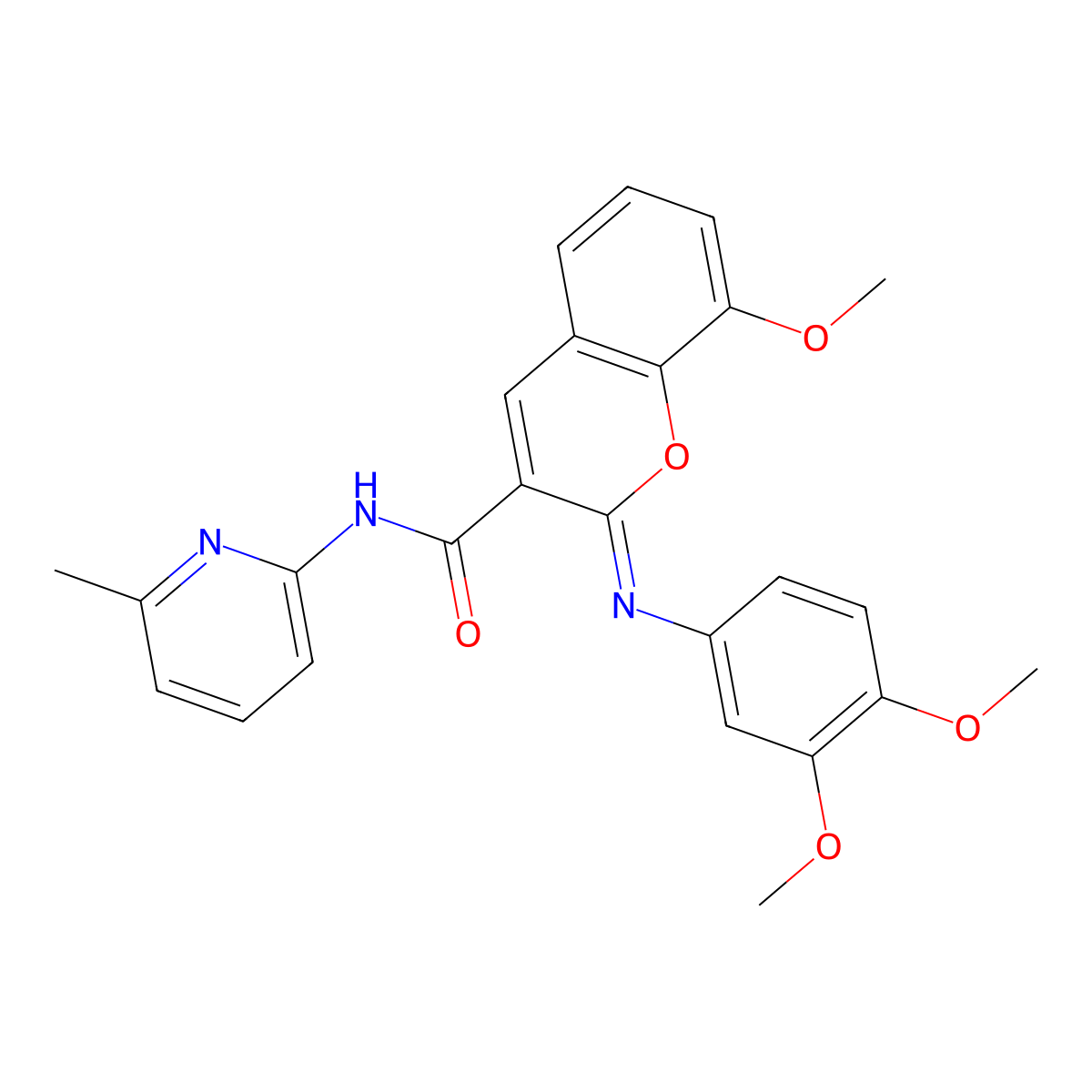 (2Z)-2-[(3,4-dimethoxyphenyl)imino]-8-methoxy-N-(6-methylpyridin-2-yl)-2H-chromene-3-carboxamide molecular structure, CAS 1327176-43-1