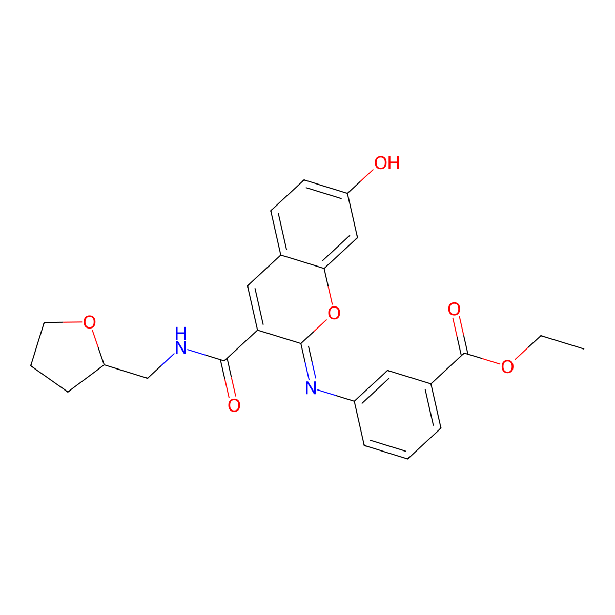 ethyl 3-({(2Z)-7-hydroxy-3-[(tetrahydrofuran-2-ylmethyl)carbamoyl]-2H-chromen-2-ylidene}amino)benzoate molecular structure, CAS 1327177-09-2