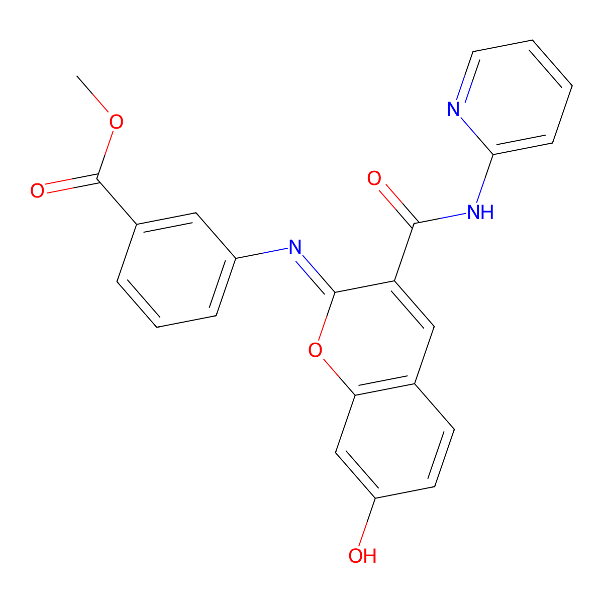 methyl 3-{[(2Z)-7-hydroxy-3-[(pyridin-2-yl)carbamoyl]-2H-chromen-2-ylidene]amino}benzoate molecular structure, CAS 1327177-37-6