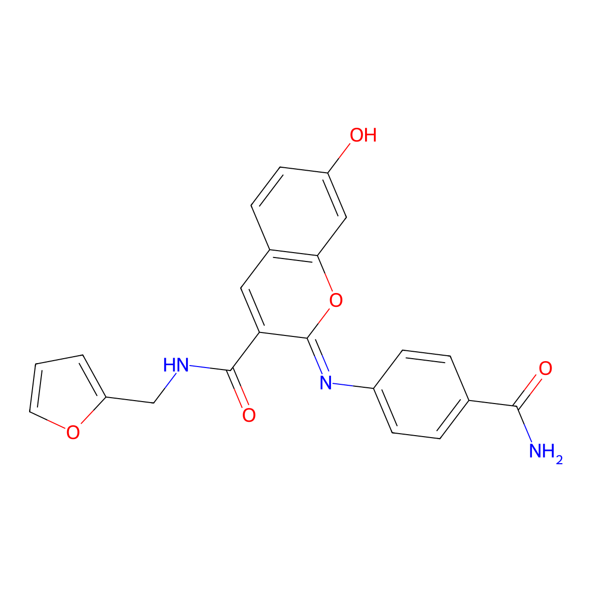 (2Z)-2-[(4-carbamoylphenyl)imino]-N-(furan-2-ylmethyl)-7-hydroxy-2H-chromene-3-carboxamide molecular structure, CAS 1327177-45-6