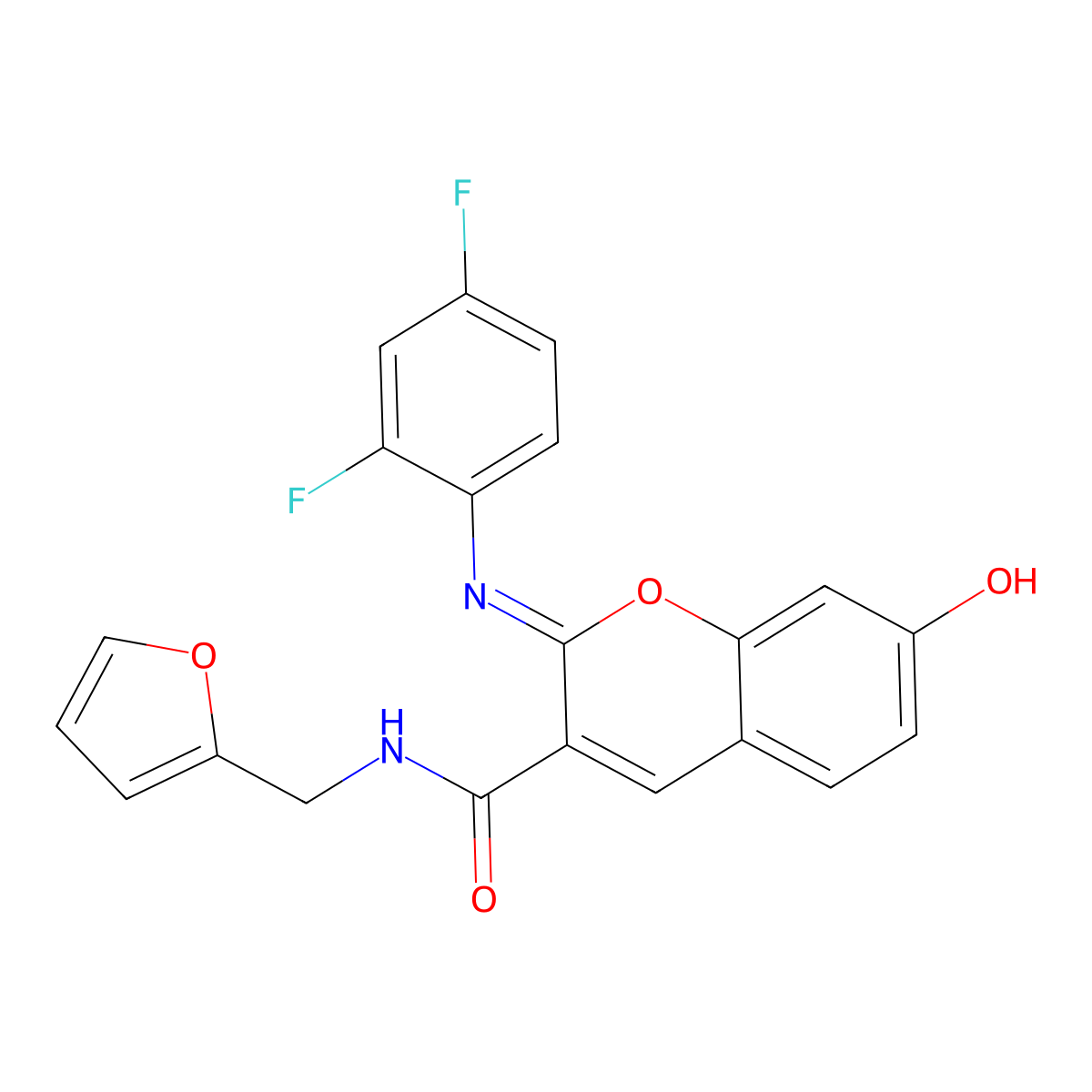 (2Z)-2-[(2,4-difluorophenyl)imino]-N-(furan-2-ylmethyl)-7-hydroxy-2H-chromene-3-carboxamide molecular structure, CAS 1327177-49-0