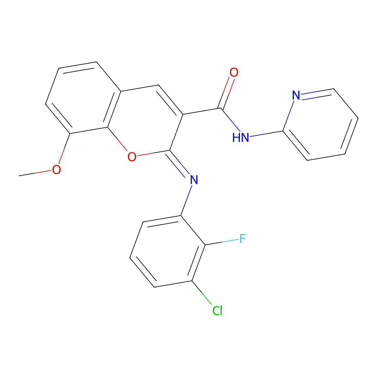 (2Z)-2-[(3-chloro-2-fluorophenyl)imino]-8-methoxy-N-(pyridin-2-yl)-2H-chromene-3-carboxamide molecular structure, CAS 1327177-67-2
