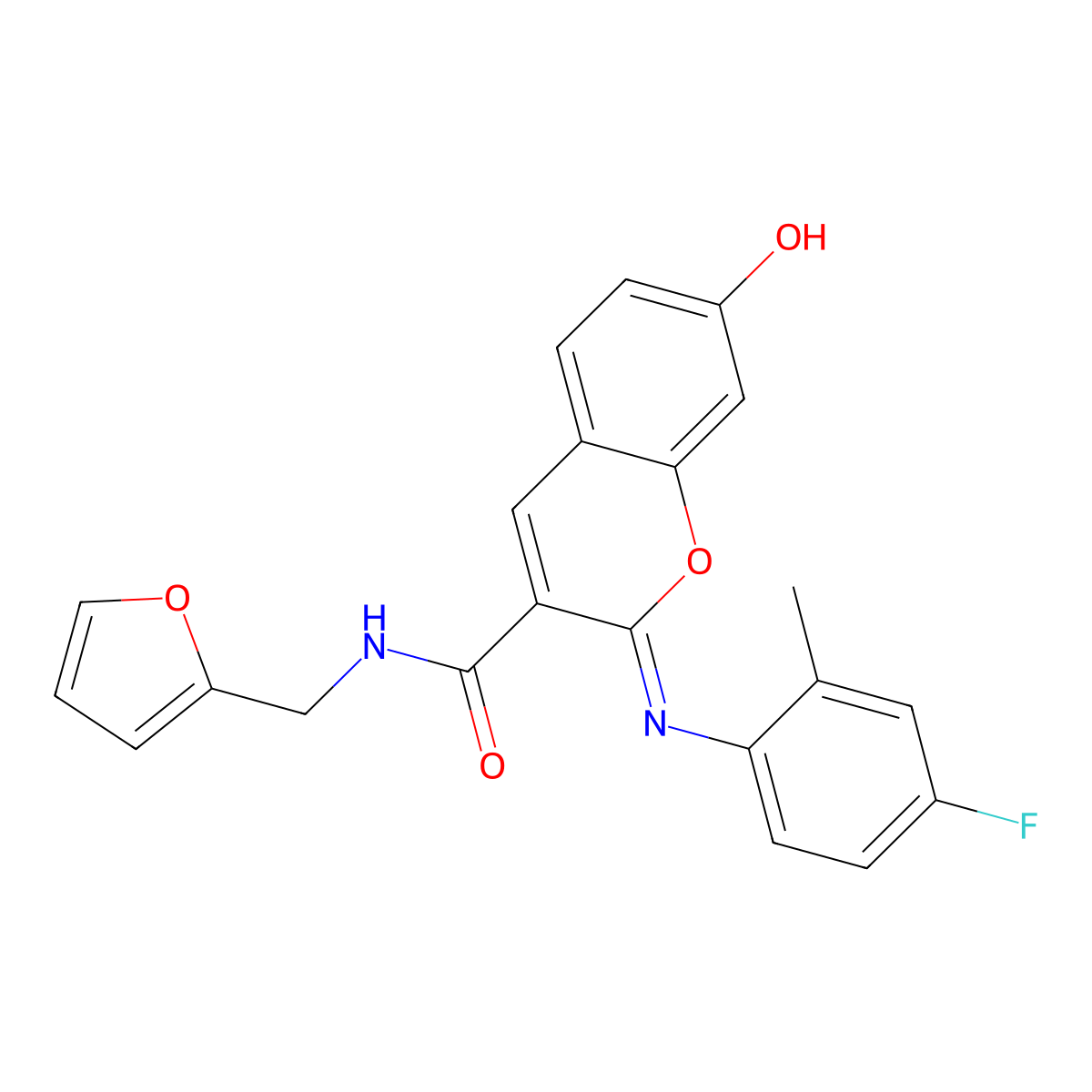 (2Z)-2-[(4-fluoro-2-methylphenyl)imino]-N-(furan-2-ylmethyl)-7-hydroxy-2H-chromene-3-carboxamide molecular structure, CAS 1327177-72-9