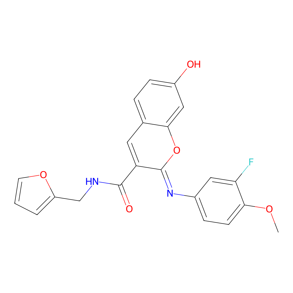 (2Z)-2-[(3-fluoro-4-methoxyphenyl)imino]-N-(furan-2-ylmethyl)-7-hydroxy-2H-chromene-3-carboxamide molecular structure, CAS 1327177-76-3