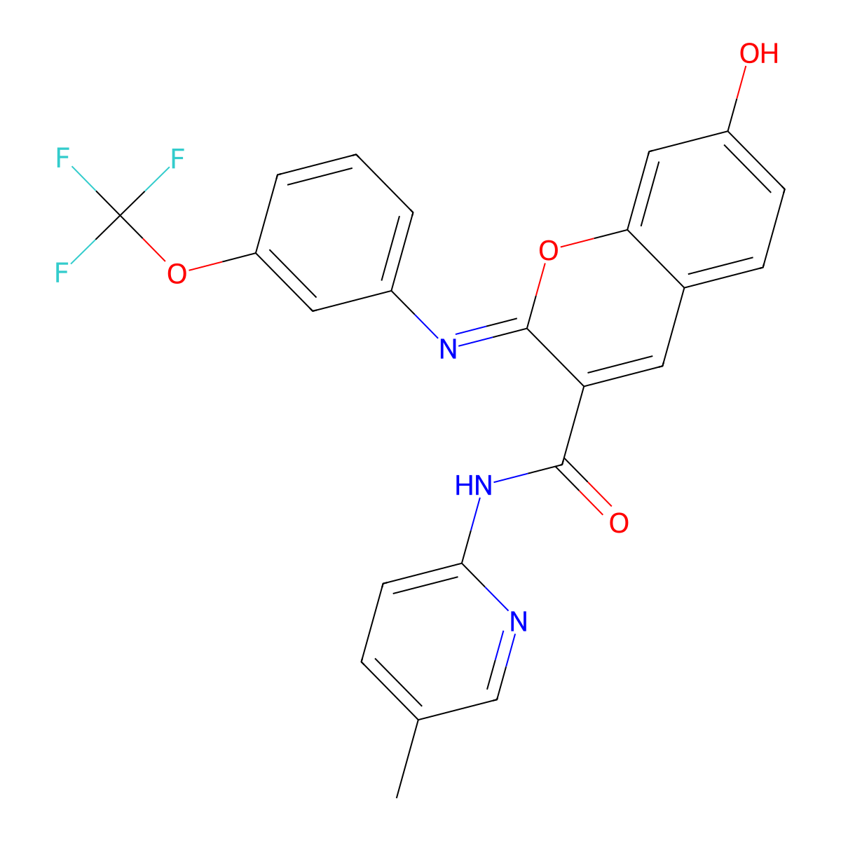 (2Z)-7-hydroxy-N-(5-methylpyridin-2-yl)-2-{[3-(trifluoromethoxy)phenyl]imino}-2H-chromene-3-carboxamide molecular structure, CAS 1327177-79-6