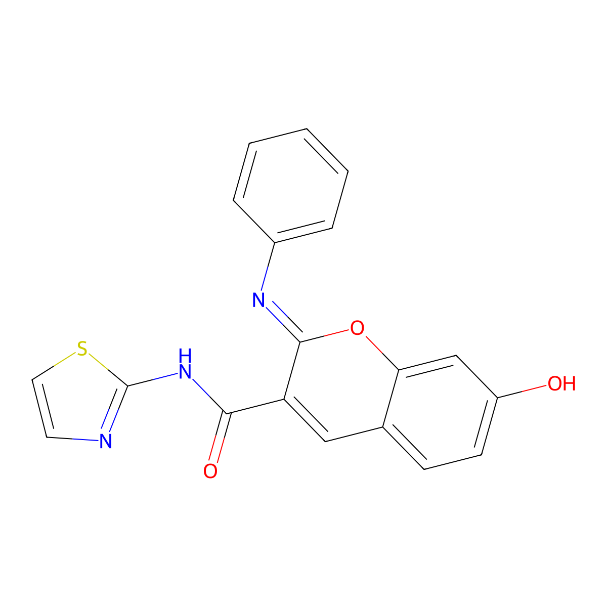 (2Z)-7-hydroxy-2-(phenylimino)-N-(1,3-thiazol-2-yl)-2H-chromene-3-carboxamide molecular structure, CAS 1327178-32-4