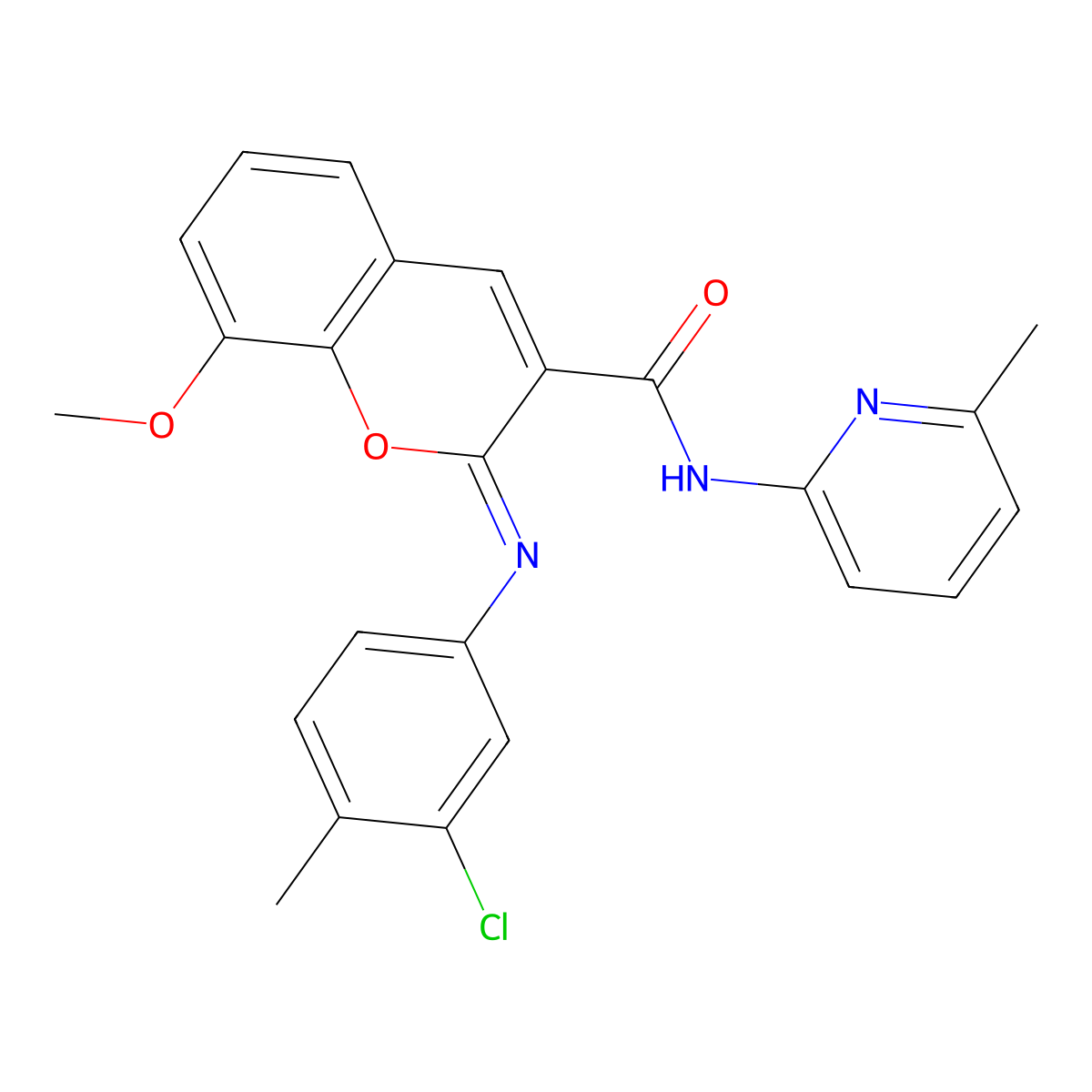 (2Z)-2-[(3-chloro-4-methylphenyl)imino]-8-methoxy-N-(6-methylpyridin-2-yl)-2H-chromene-3-carboxamide molecular structure, CAS 1327178-61-9