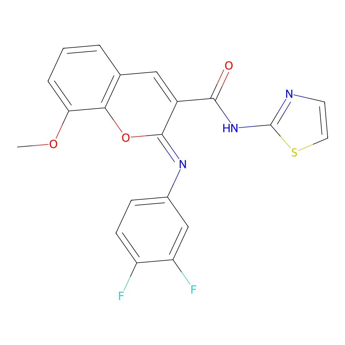(2Z)-2-[(3,4-difluorophenyl)imino]-8-methoxy-N-(1,3-thiazol-2-yl)-2H-chromene-3-carboxamide molecular structure, CAS 1327178-66-4