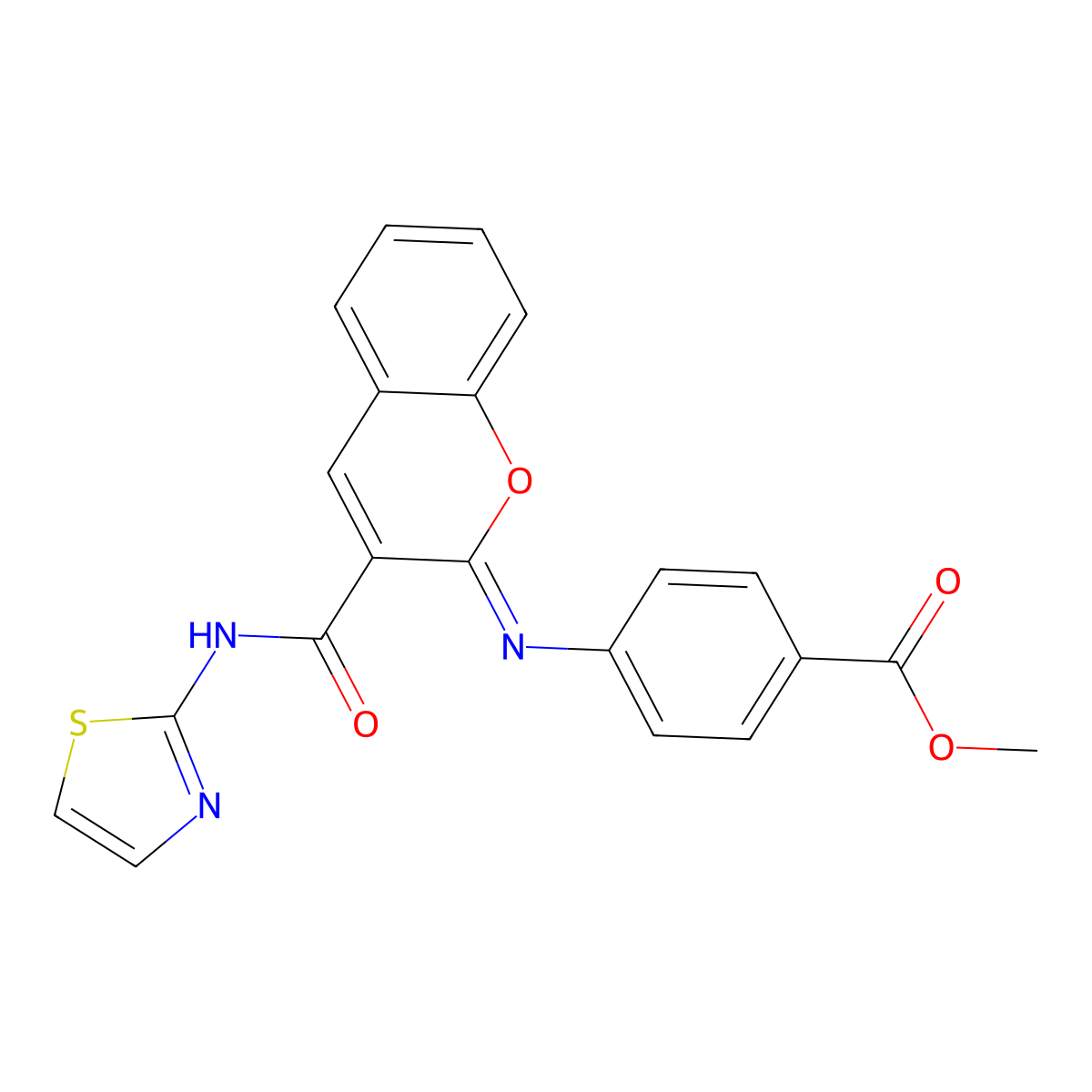 methyl 4-{[(2Z)-3-(1,3-thiazol-2-ylcarbamoyl)-2H-chromen-2-ylidene]amino}benzoate molecular structure, CAS 1327178-85-7