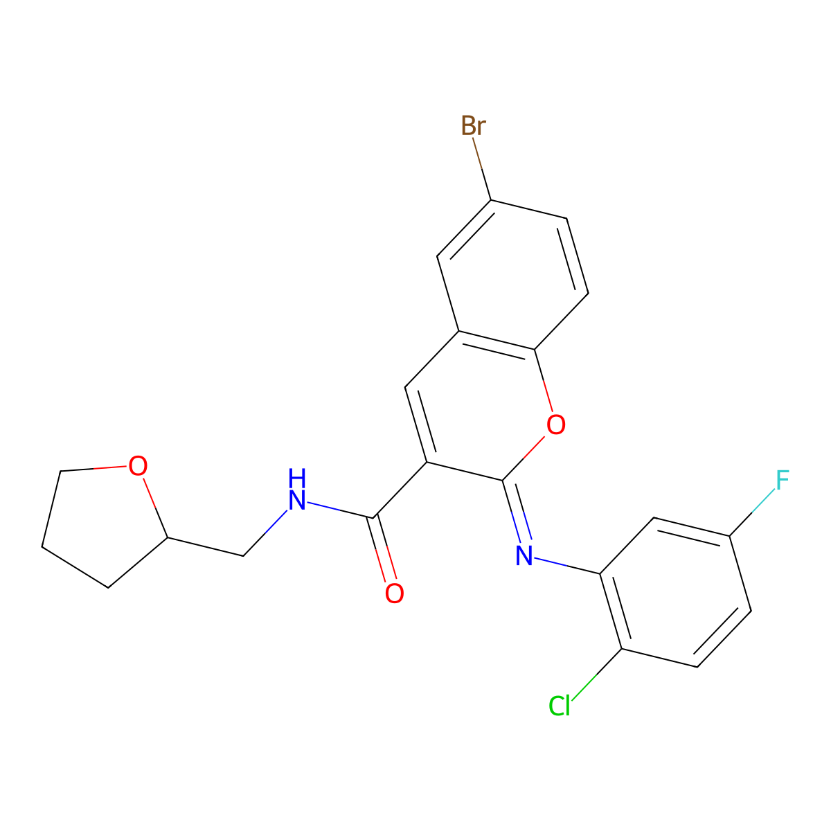 (2Z)-6-bromo-2-[(2-chloro-5-fluorophenyl)imino]-N-(tetrahydrofuran-2-ylmethyl)-2H-chromene-3-carboxamide molecular structure, CAS 1327179-01-0
